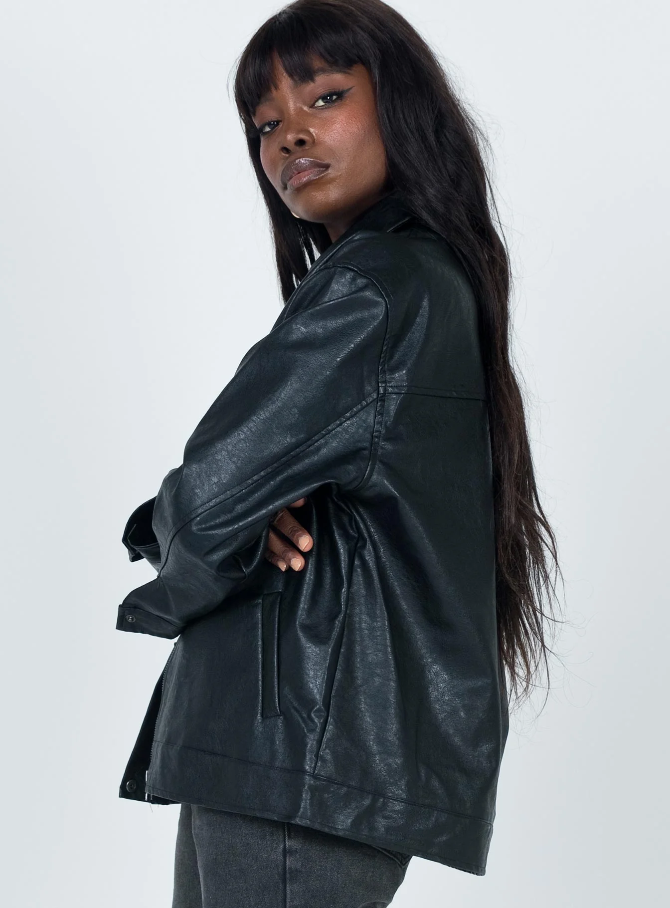 Callie Faux Leather Jacket Black - Image 4