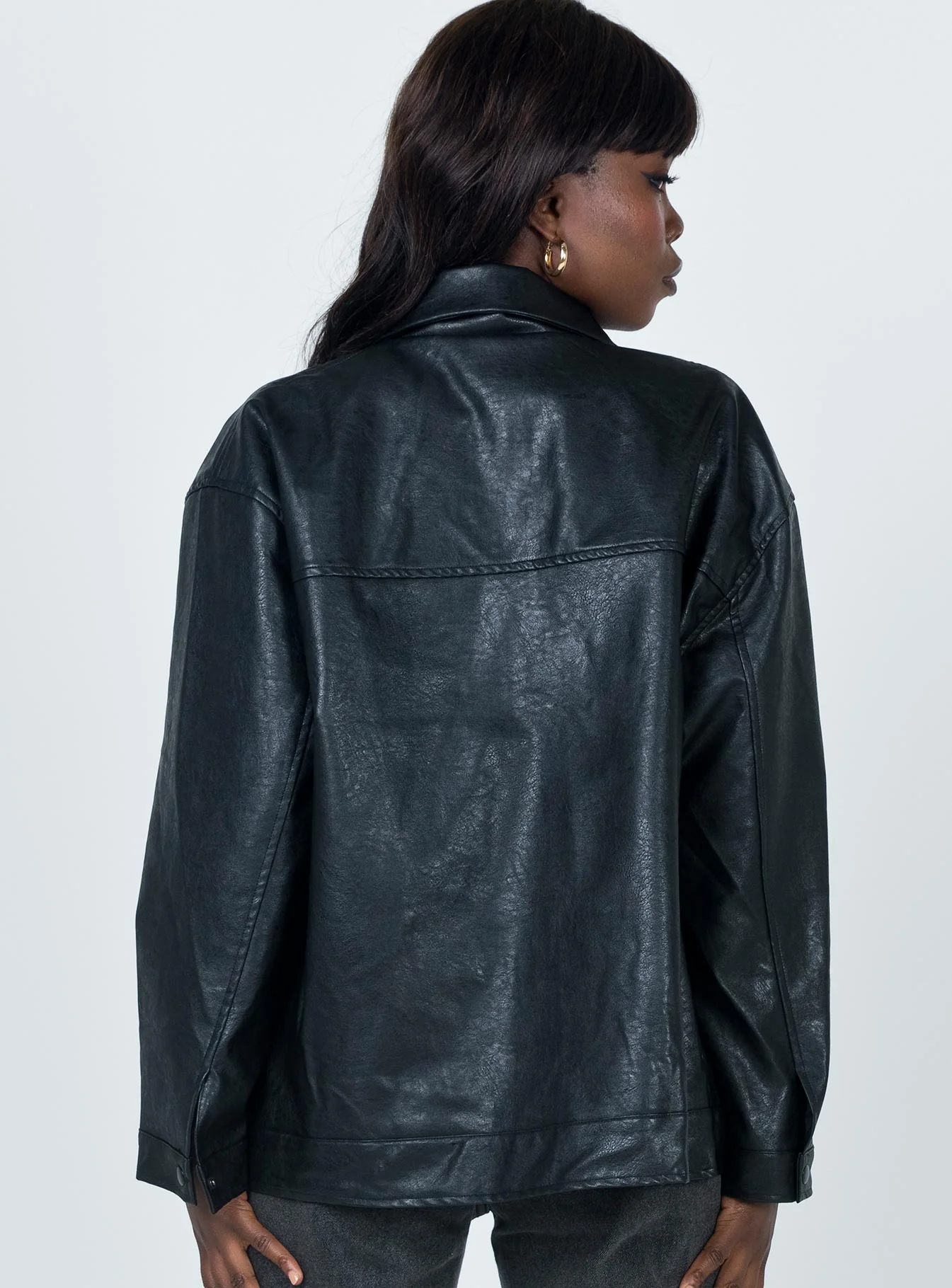 Callie Faux Leather Jacket Black - Image 5