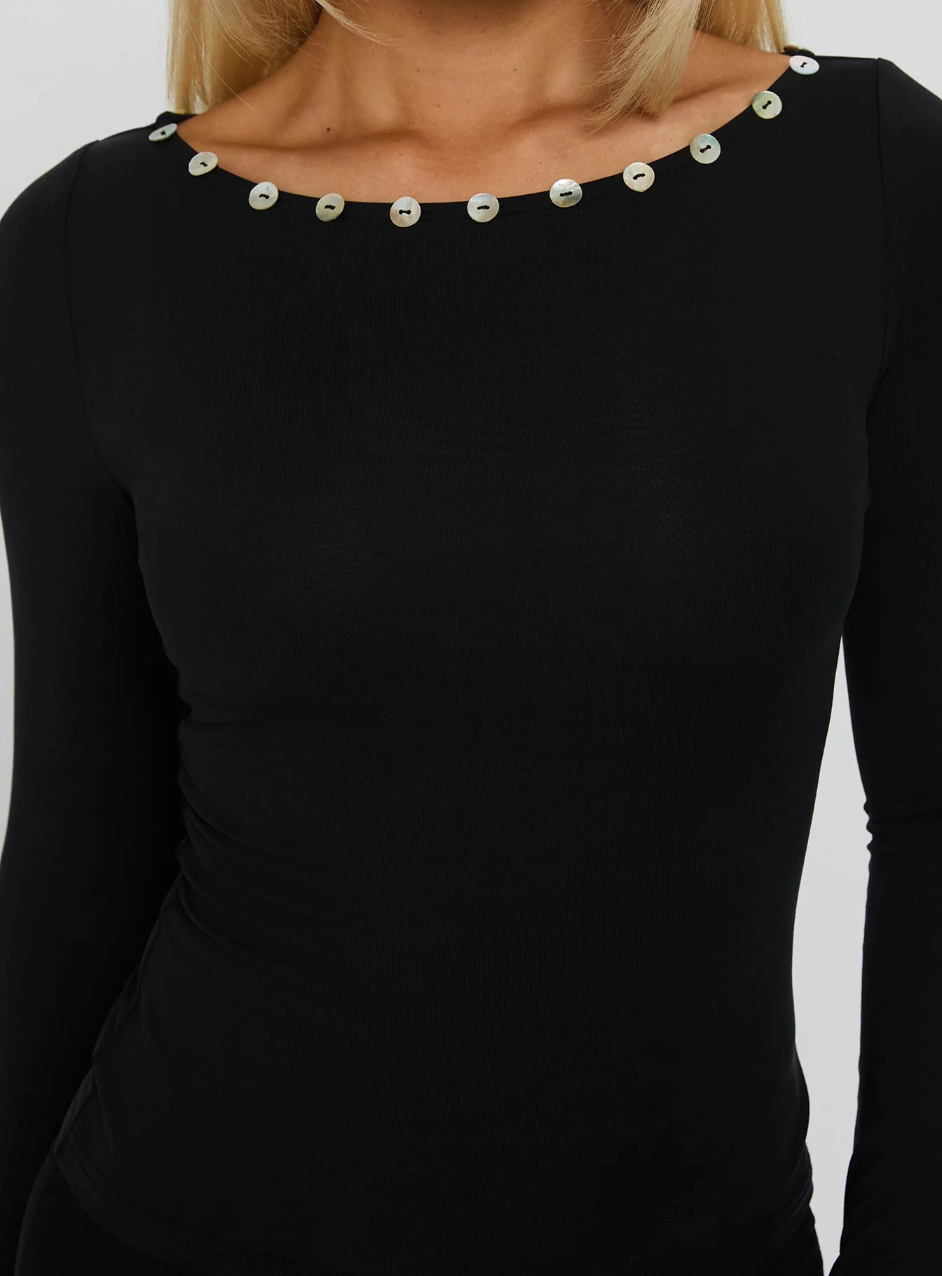 Calyxa Button Detail Long Sleeve Top Black - Image 6