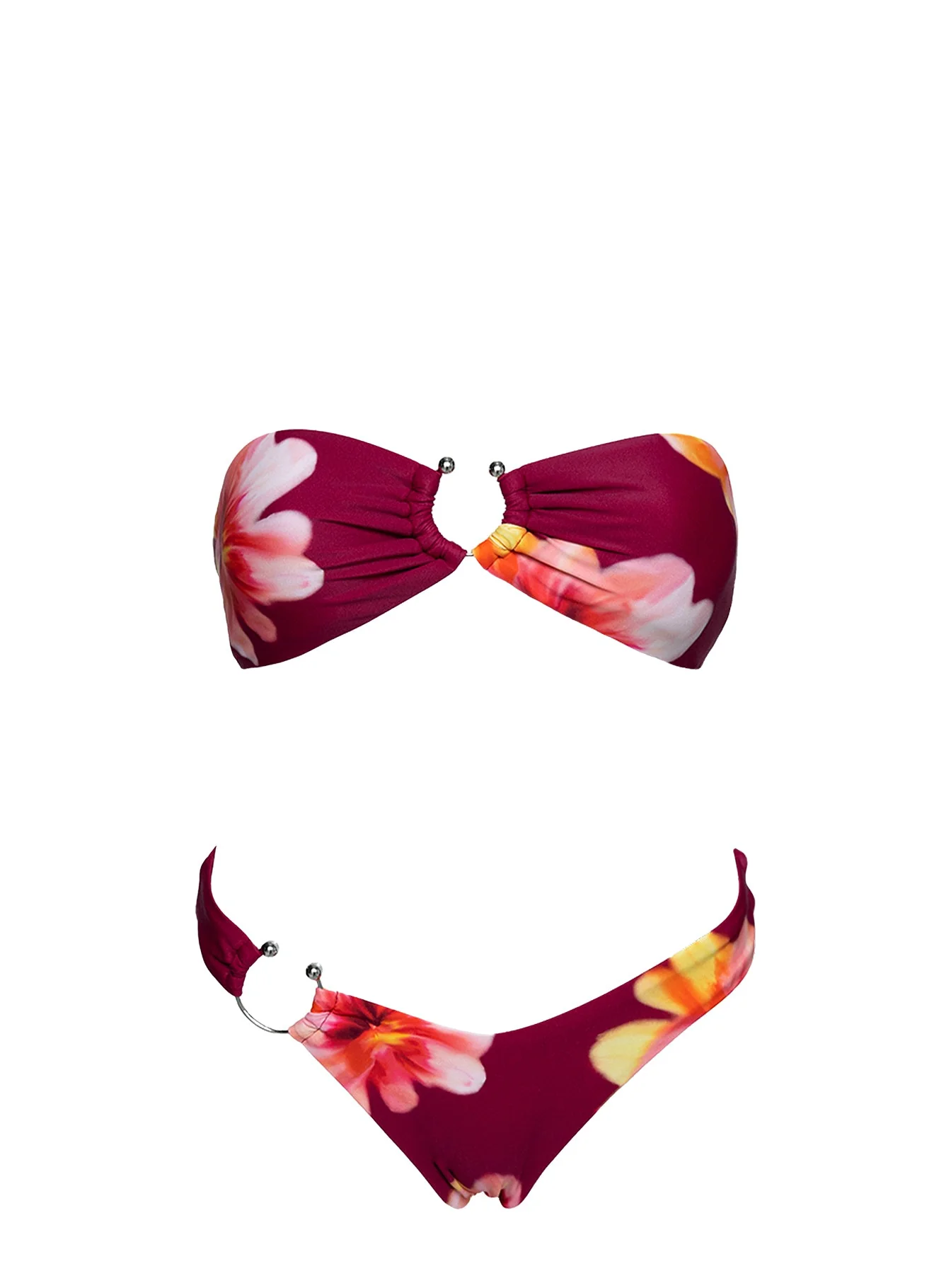 Candy High Cut Cheeky Bikini Bottoms Burgundy Floral - Image 5