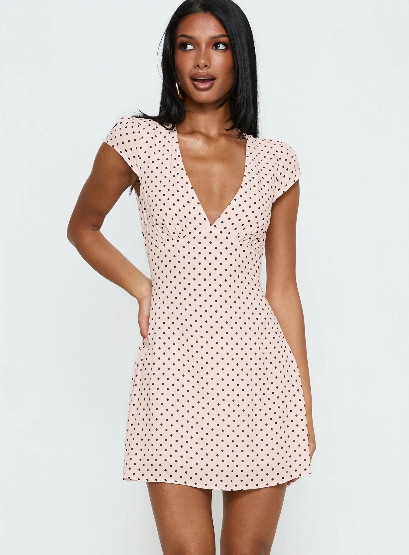 Cannelloni Mini Dress Pink / Brown Polka Dot - Image 2