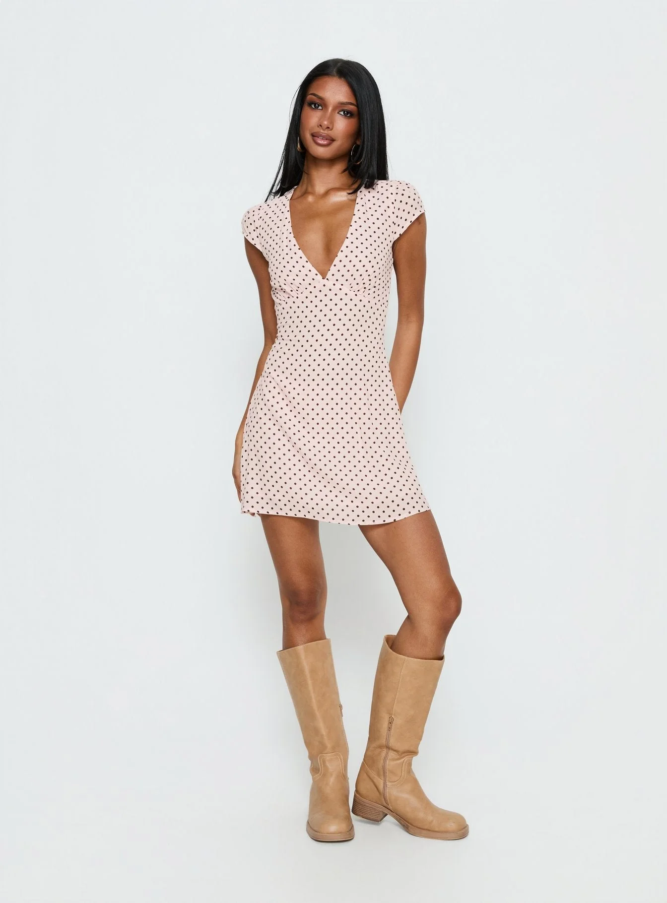 Cannelloni Mini Dress Pink / Brown Polka Dot - Image 3