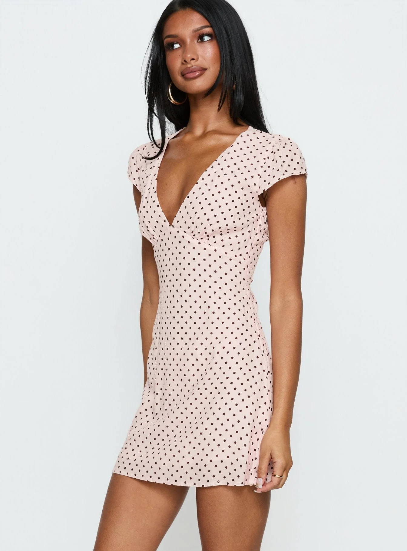Cannelloni Mini Dress Pink / Brown Polka Dot - Image 4