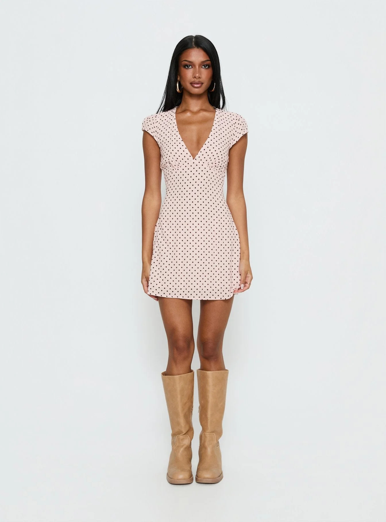 Cannelloni Mini Dress Pink / Brown Polka Dot - Image 9