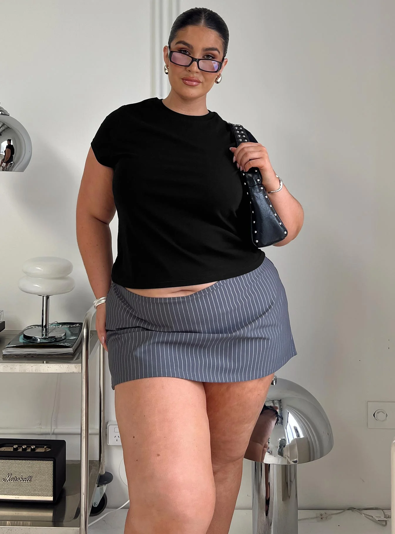 Can't Sleep Skort Charcoal Stripe Curve - Image 8