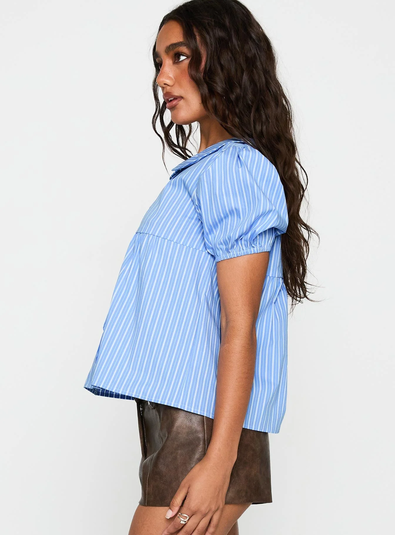 Capitale Collared Top Blue Stripe - Image 4