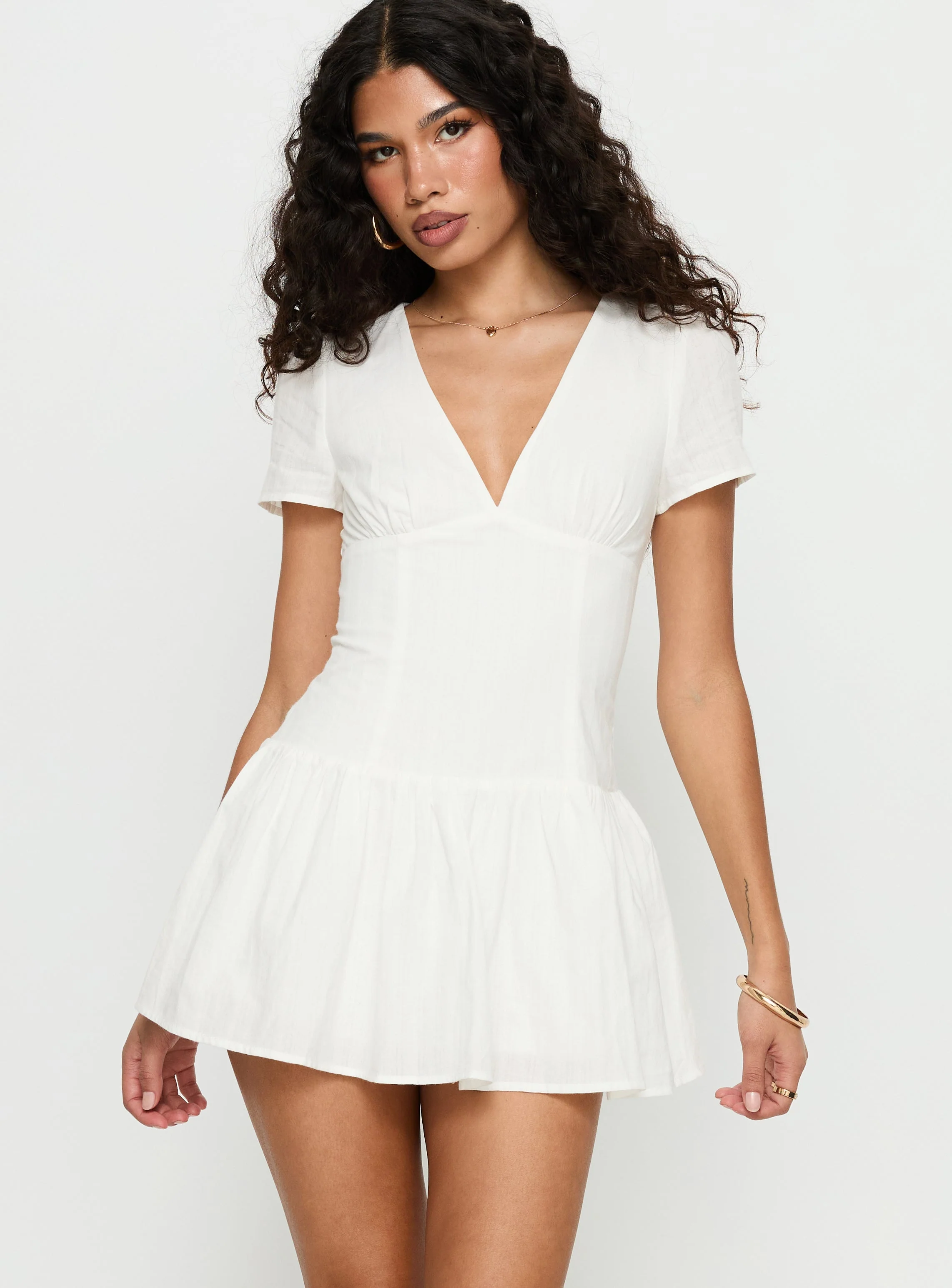 Carabelle Plunge Neck Frill Playsuit White