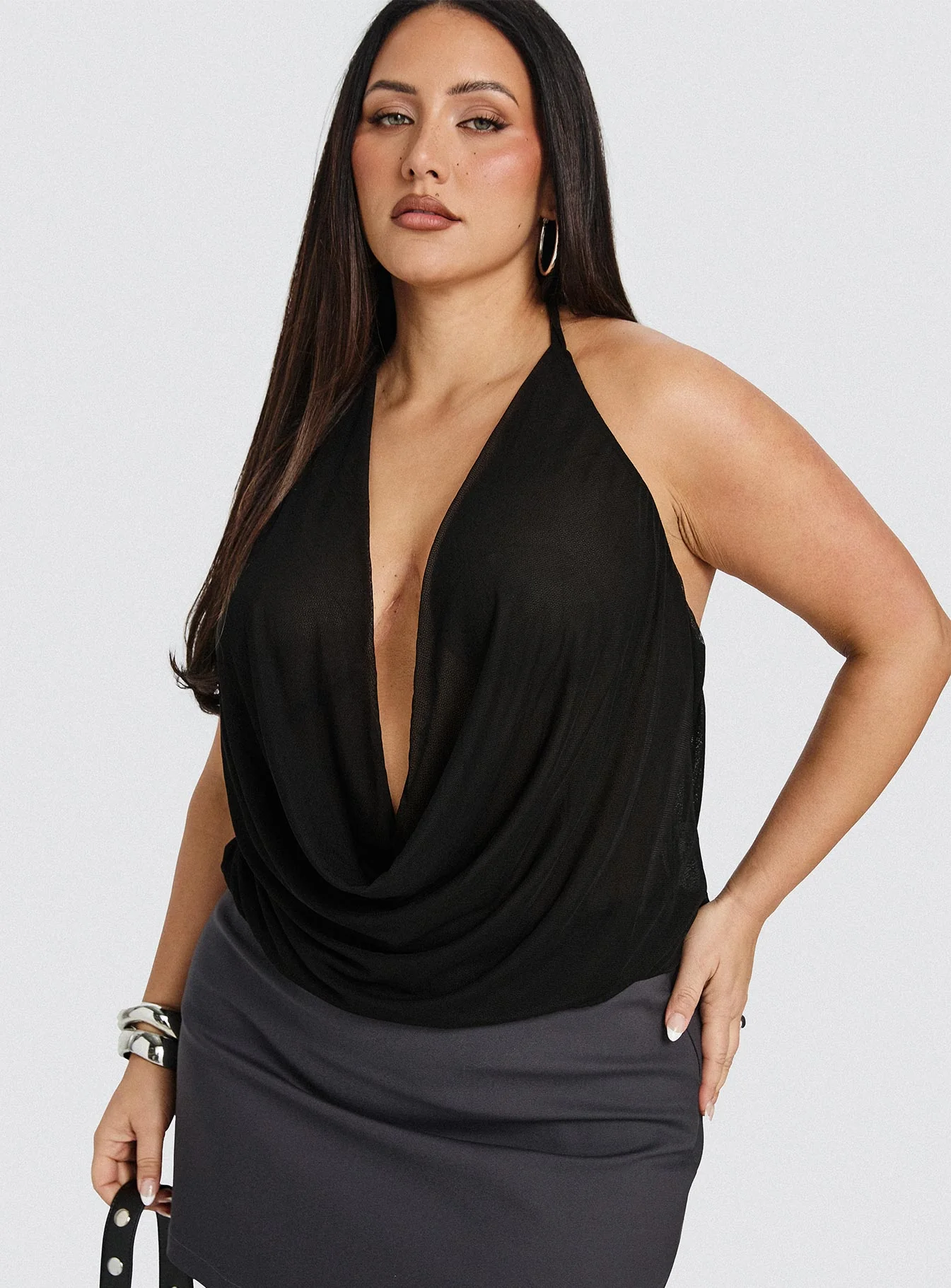 Carefree Days Cowl Neck Top Black Curve - Image 8