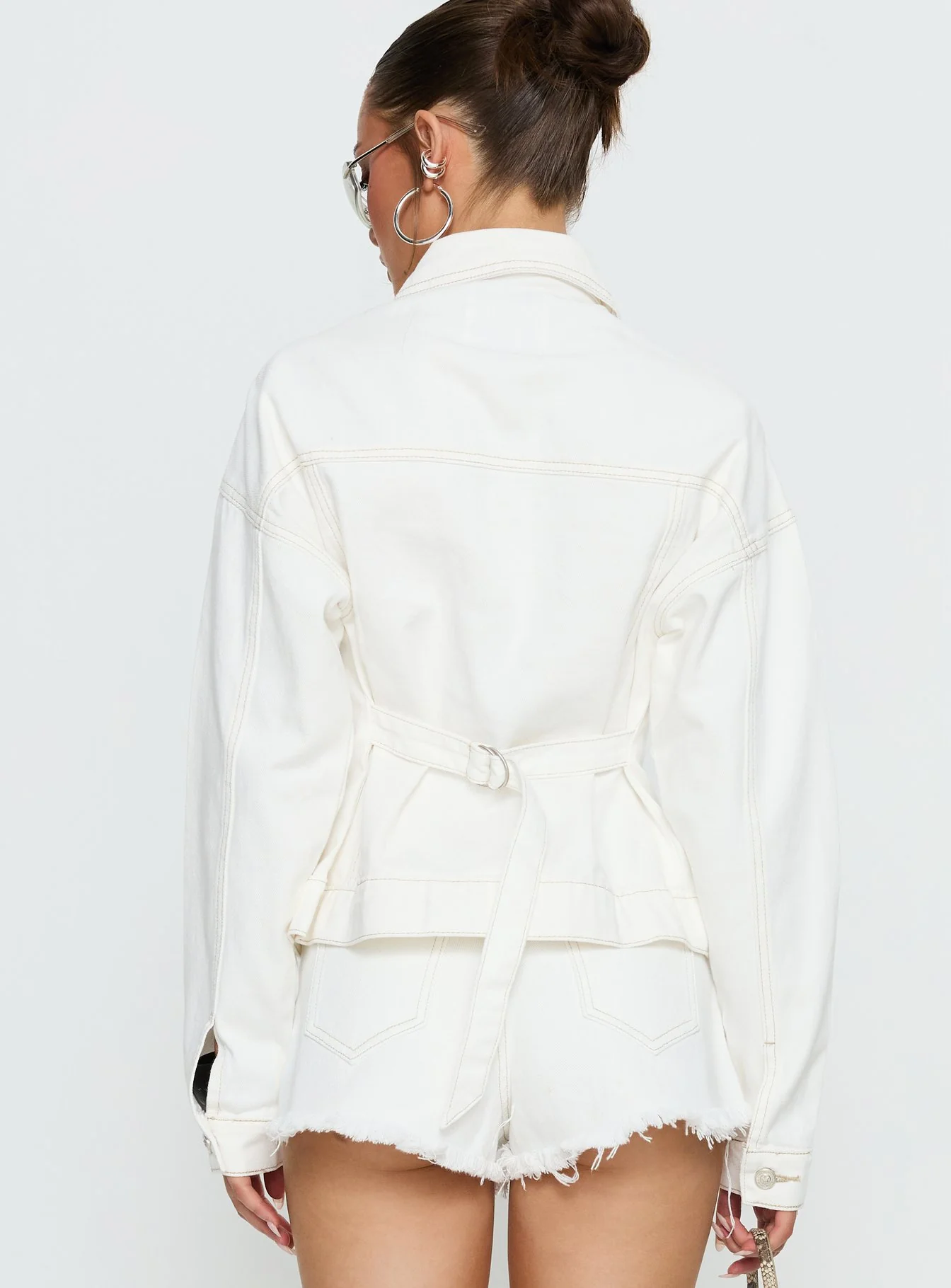 Caresse Cinched Denim Jacket White - Image 5