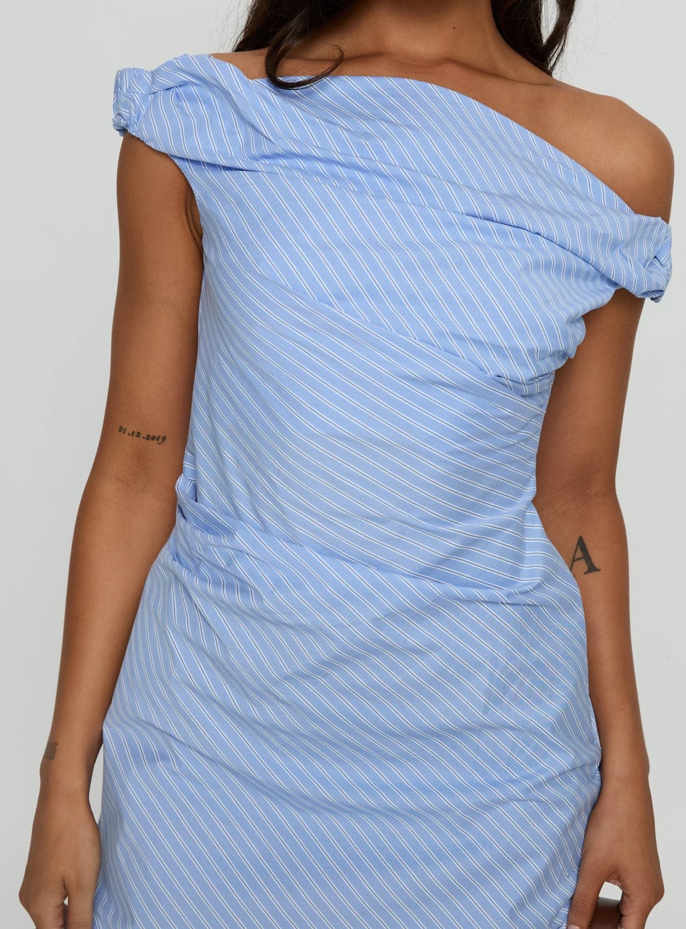 Caretta Off Shoulder Mini Dress Blue Stripe - Image 5