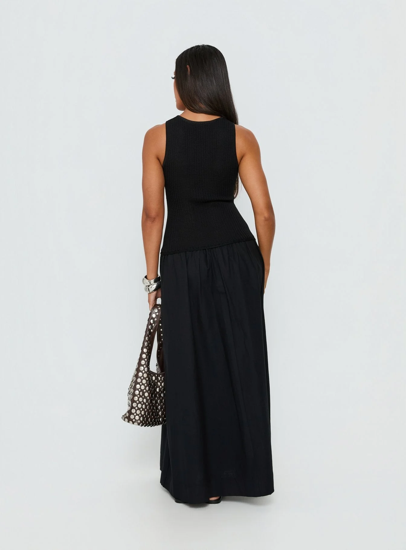 Carlene Shirred Drop Waist Maxi Dress Black - Image 4
