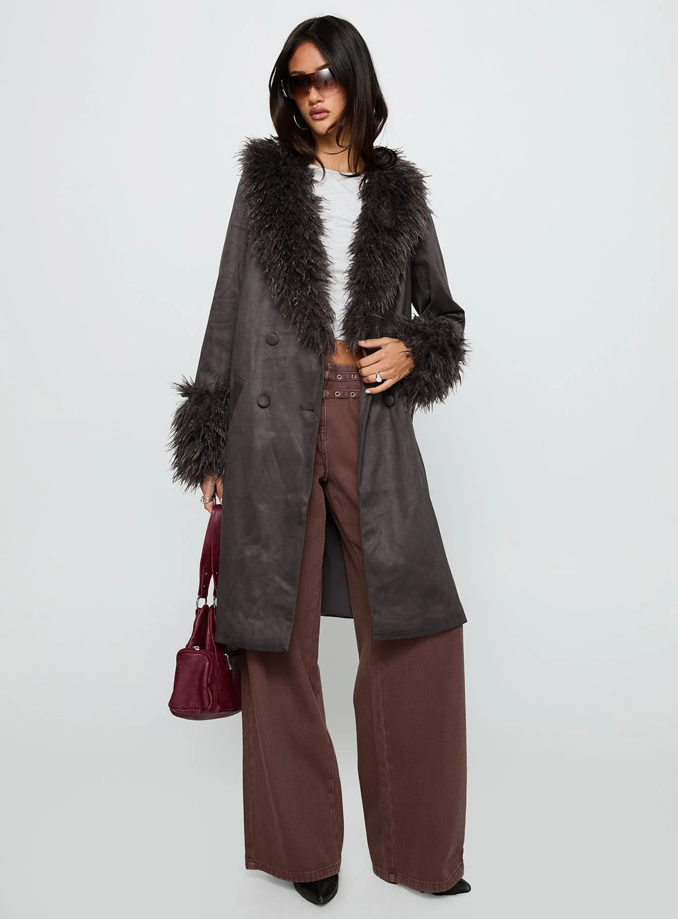 Carry The Feeling Faux Fur Trim Jacket Brown - Image 2