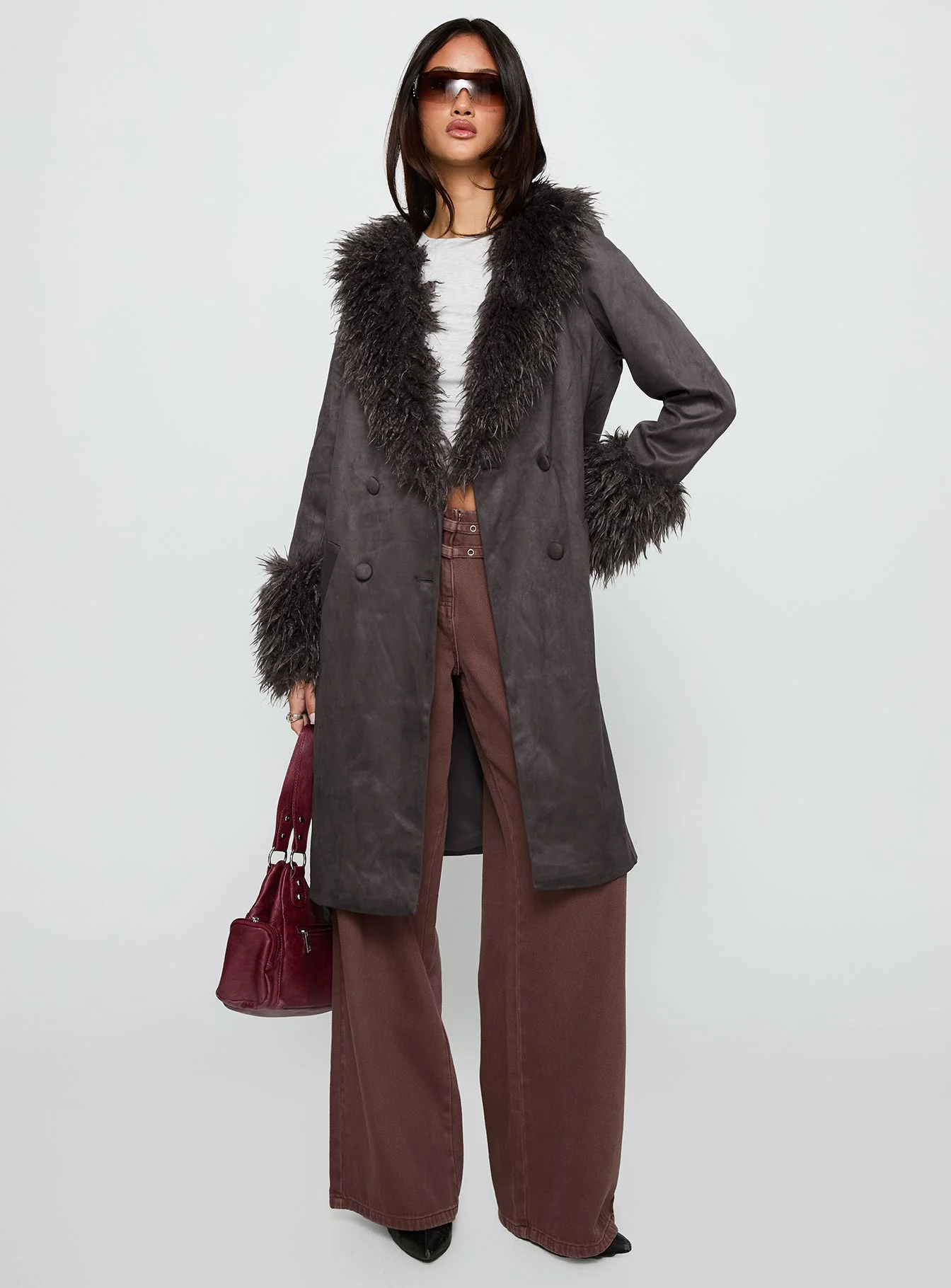 Carry The Feeling Faux Fur Trim Jacket Brown - Image 3