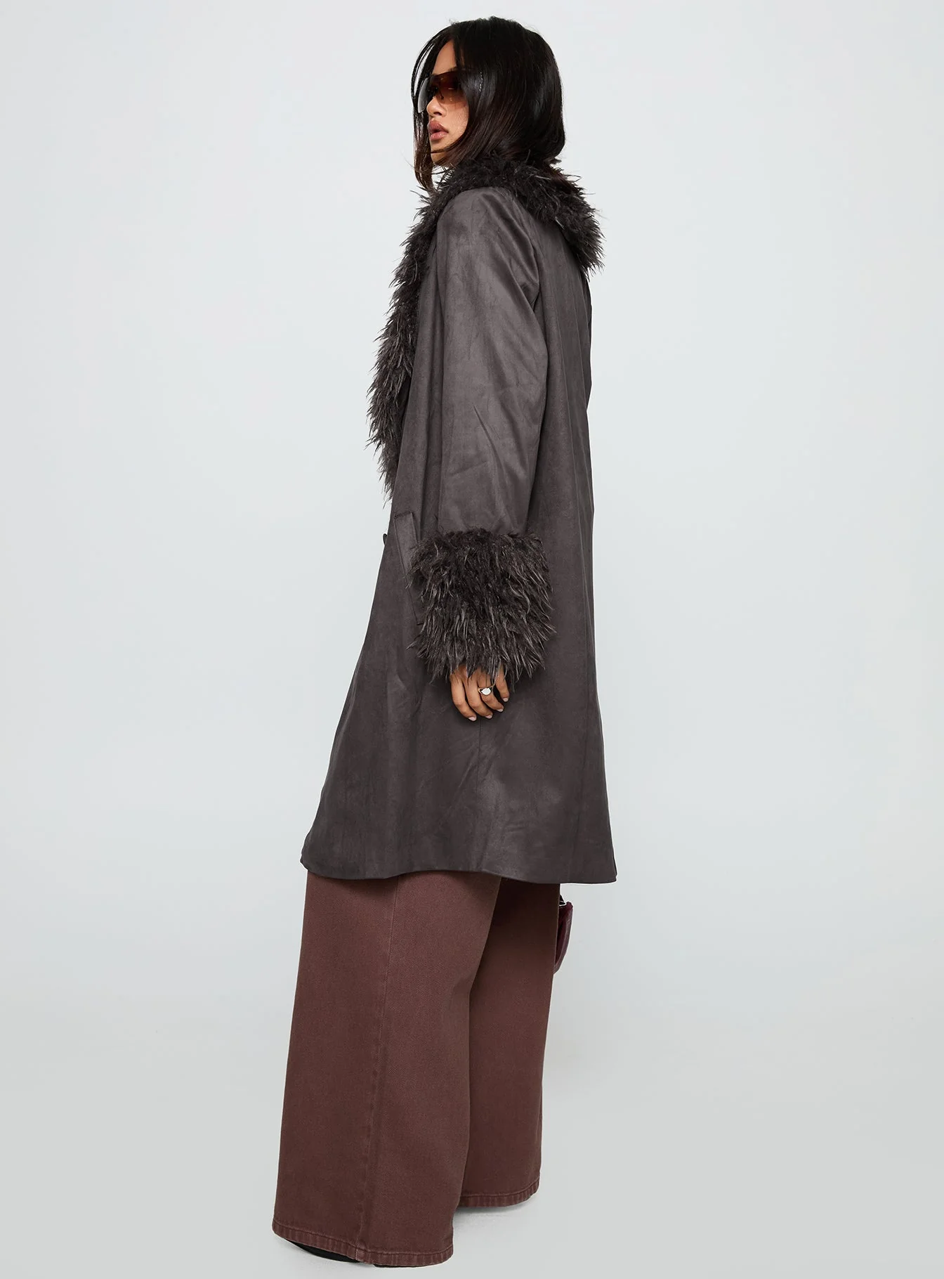 Carry The Feeling Faux Fur Trim Jacket Brown - Image 4