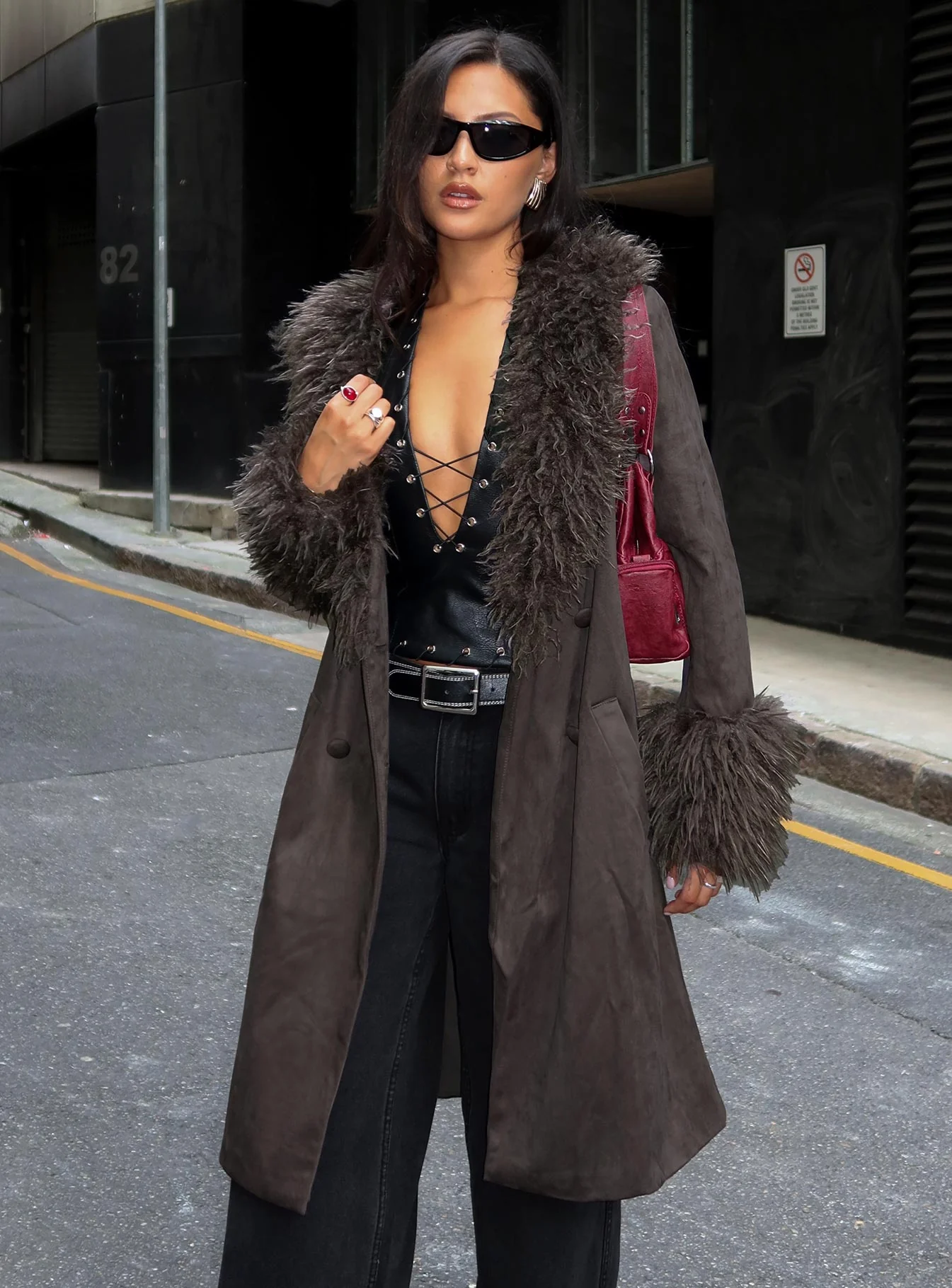 Carry The Feeling Faux Fur Trim Jacket Brown - Image 7