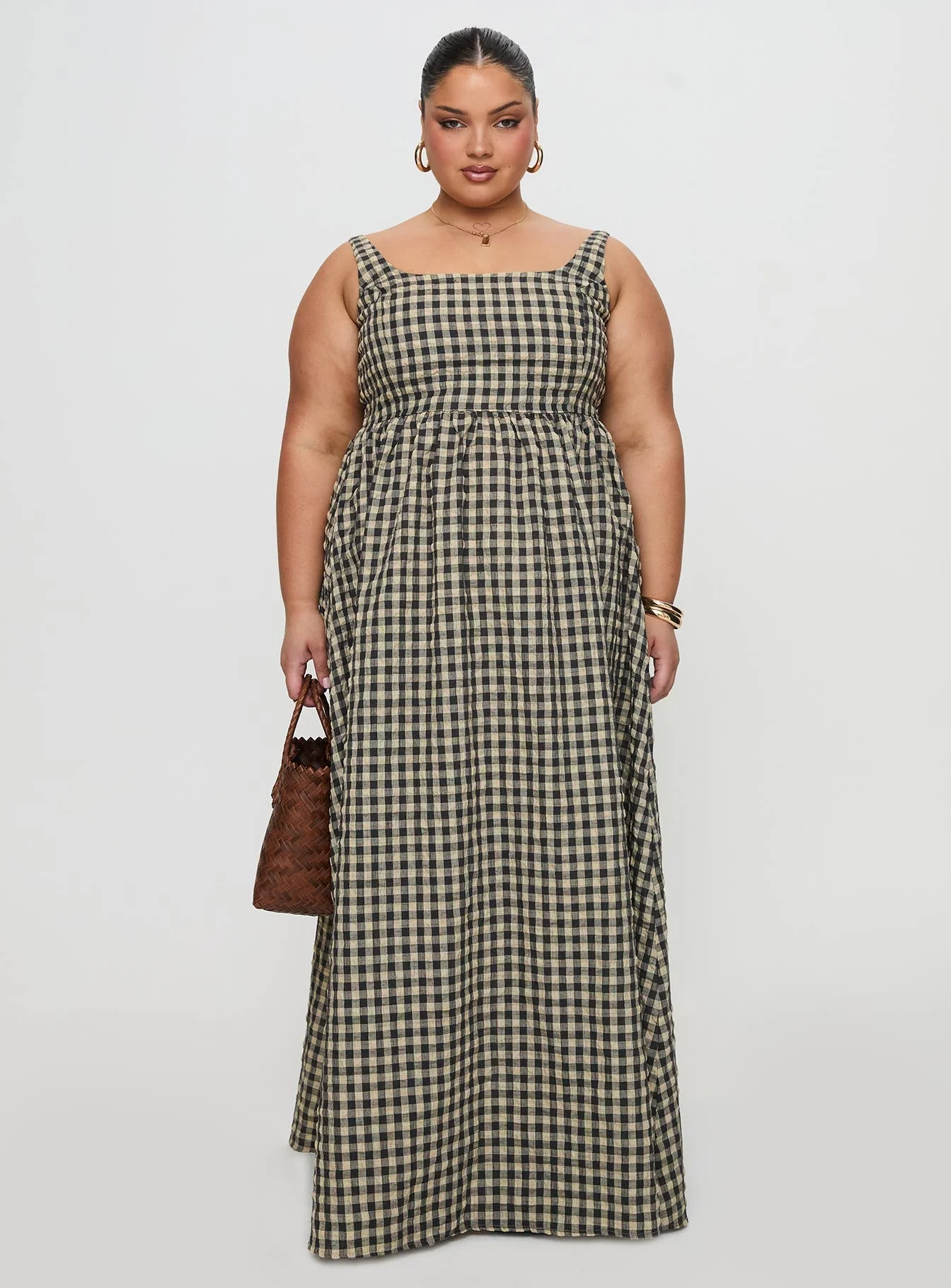 Cartmel Check Maxi Dress Black / Cream Curve - Image 7