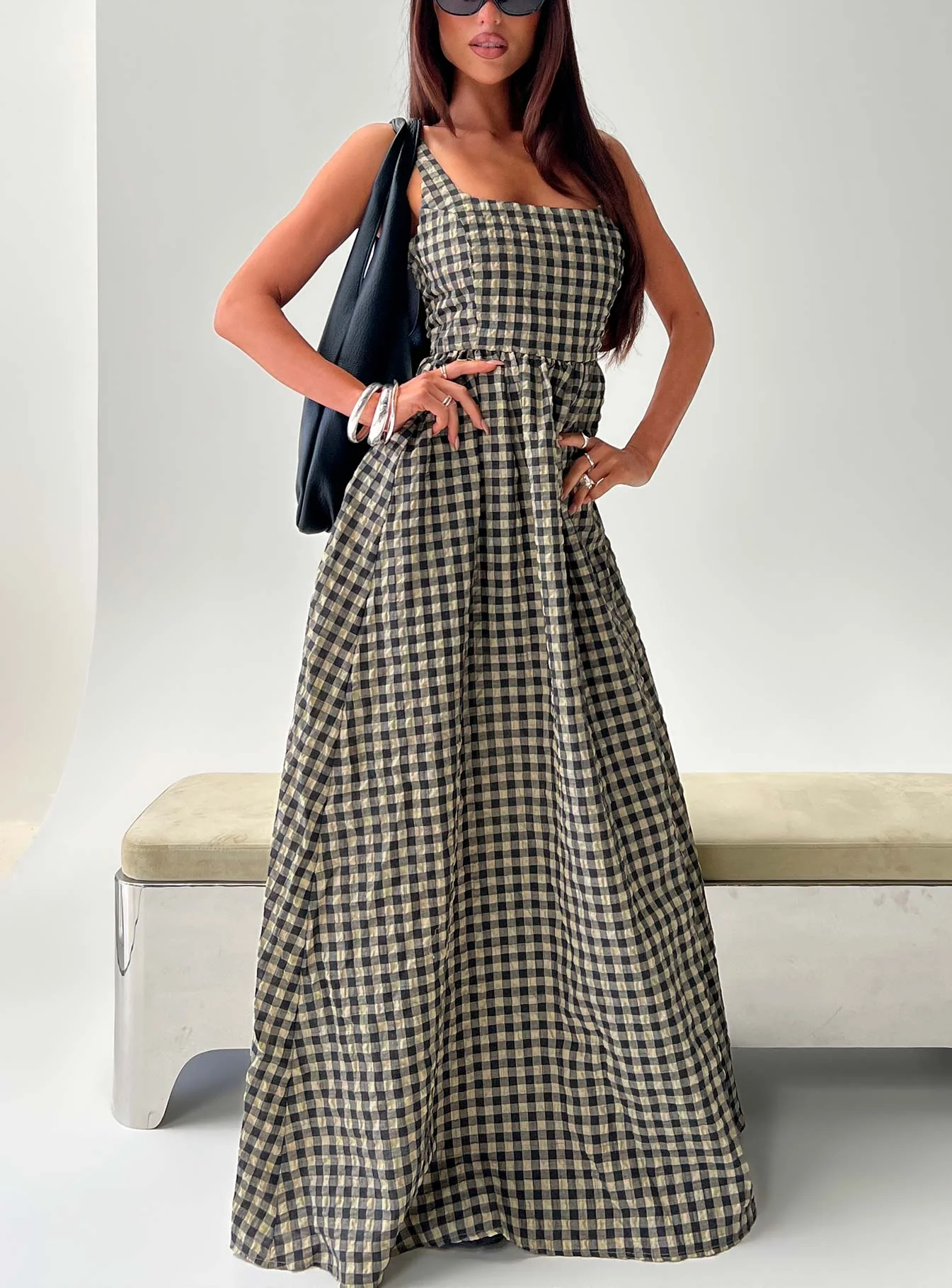 Cartmel Check Maxi Dress Black / Cream Petite - Image 9