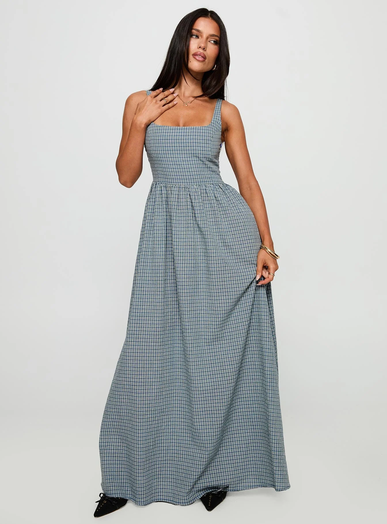 Cartmel Check Maxi Dress Navy - Image 3