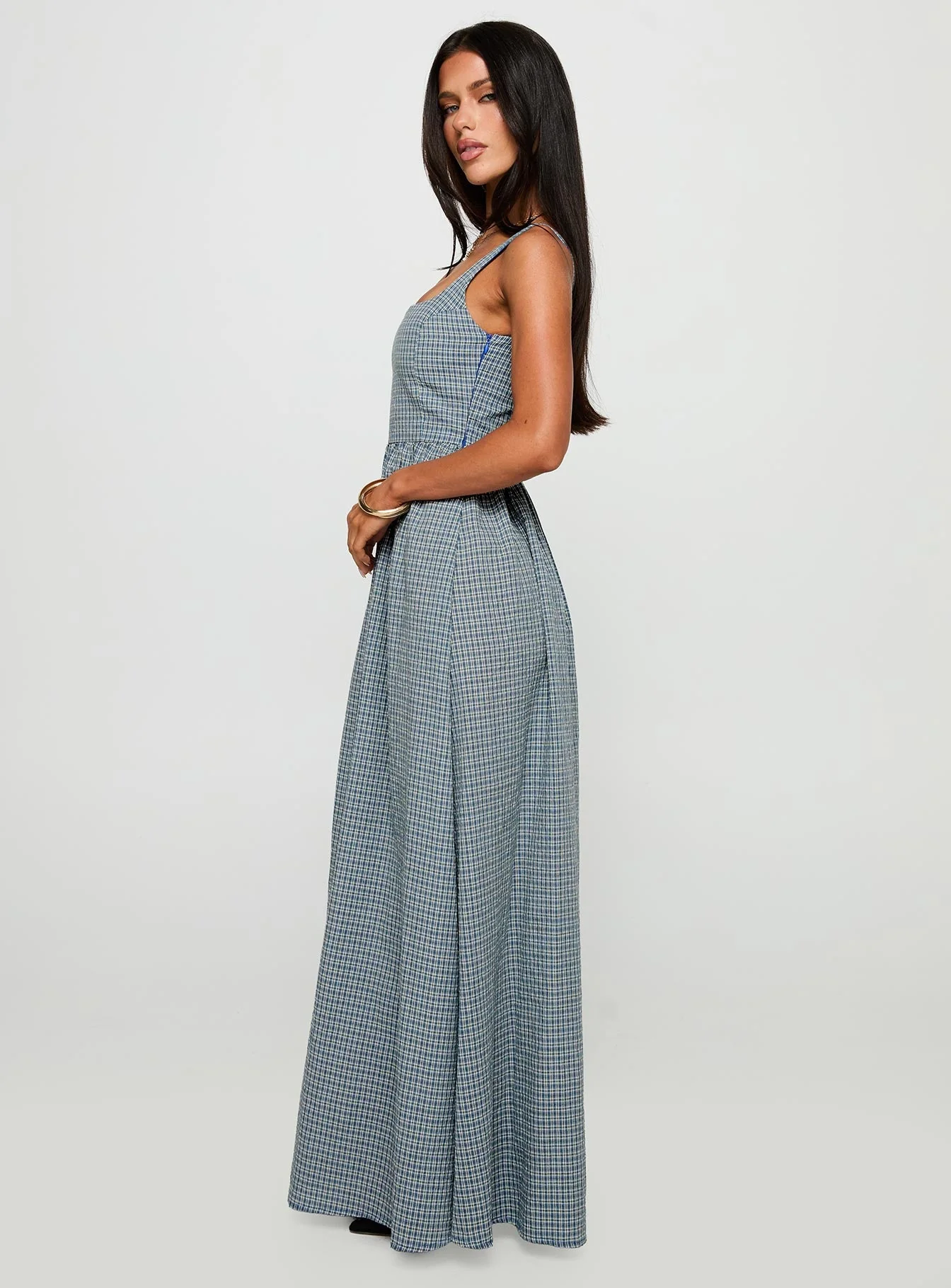 Cartmel Check Maxi Dress Navy - Image 4