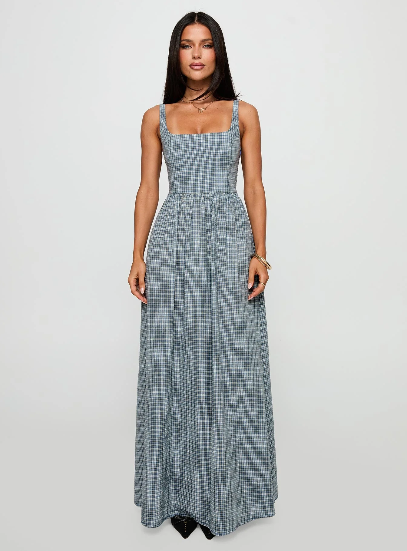 Cartmel Check Maxi Dress Navy - Image 7