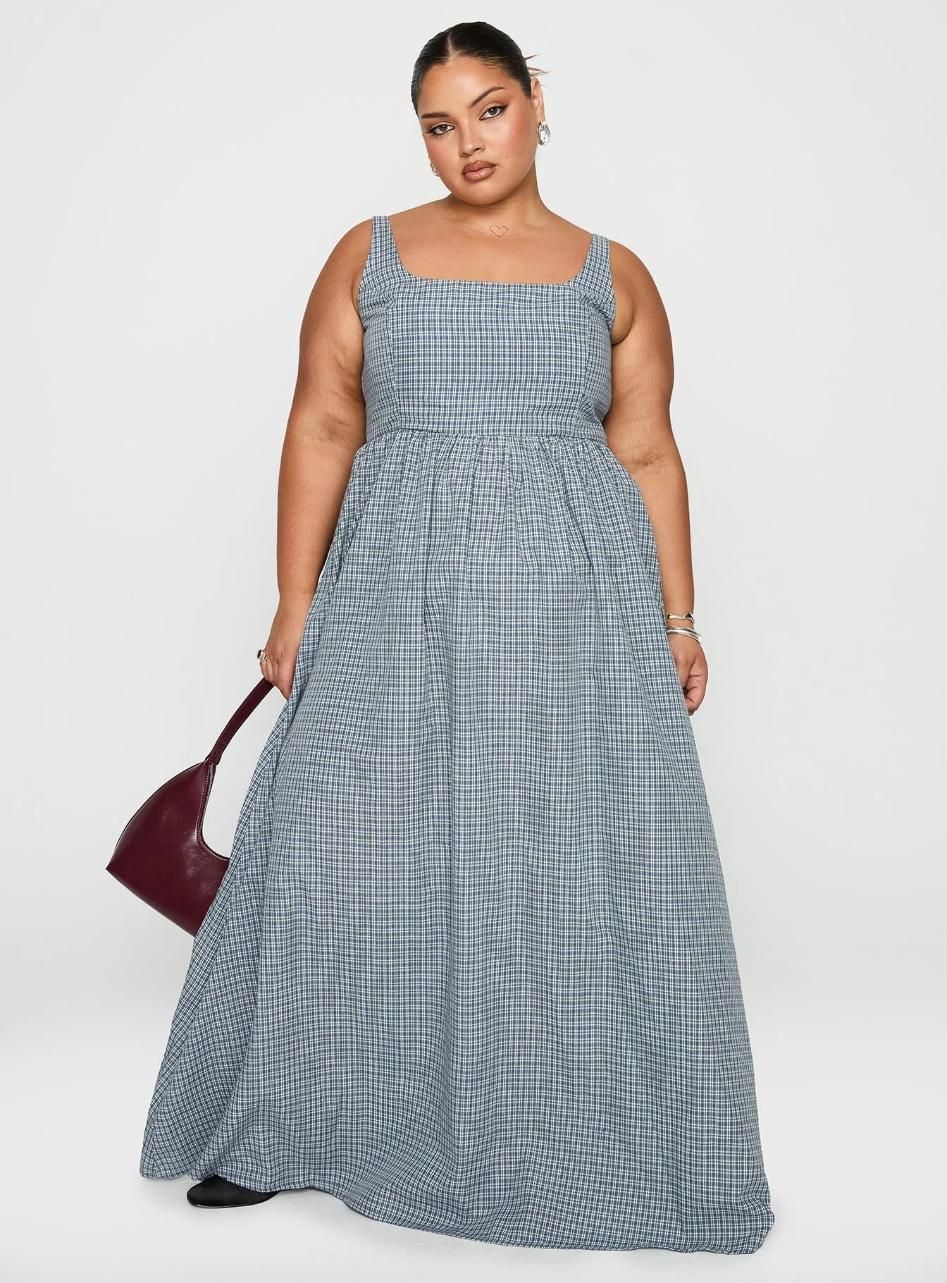 Cartmel Check Maxi Dress Navy Curve - Image 3
