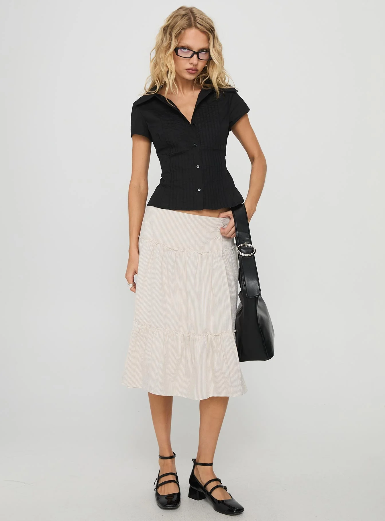 Cascades Low Rise Midi Skirt Beige / White Stripe - Image 2