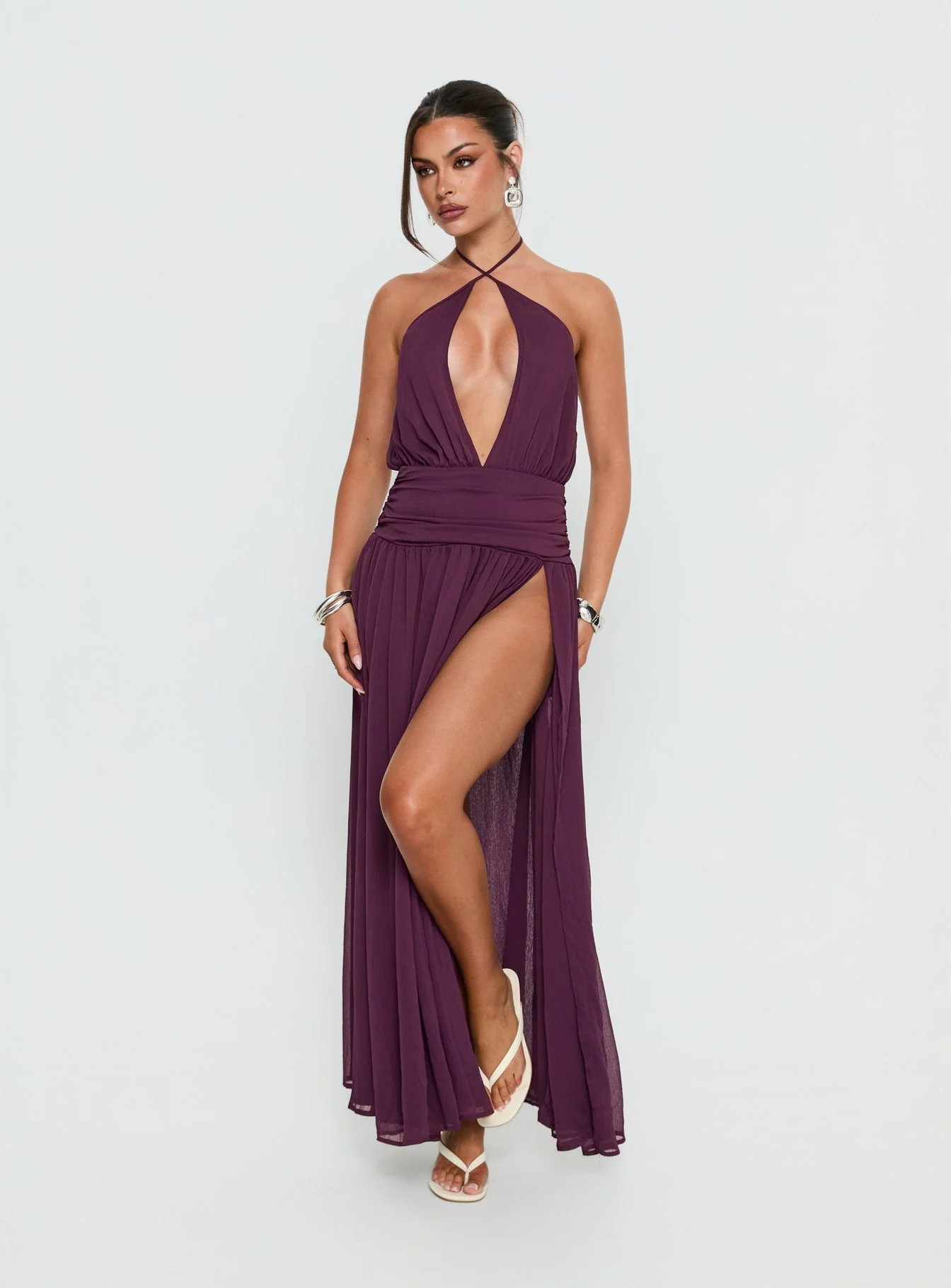 Catherina Blouson Halter Maxi Dress Deep Purple - Image 2