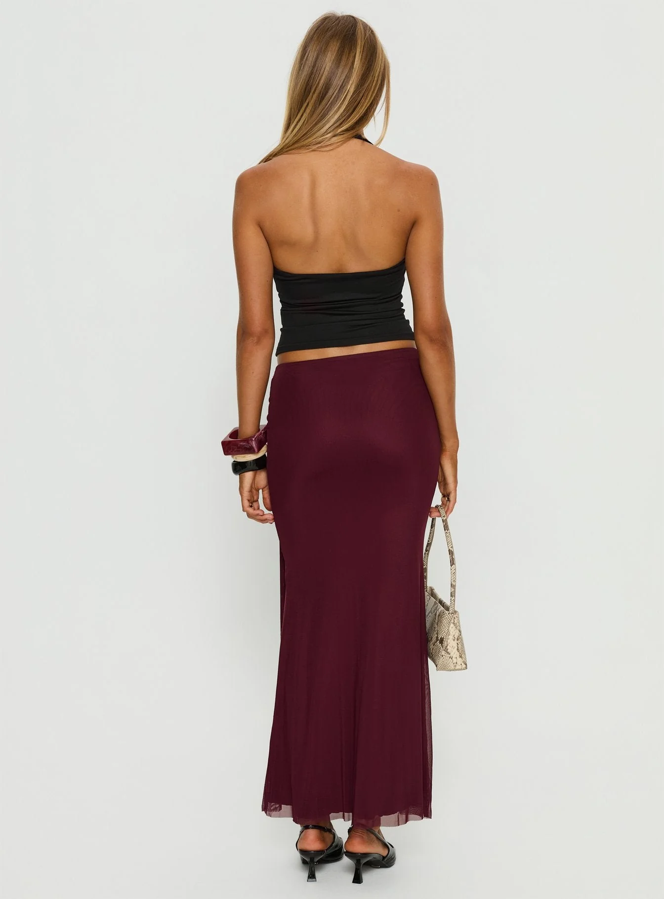 Caviar Tie Maxi Skirt Currant - Image 4