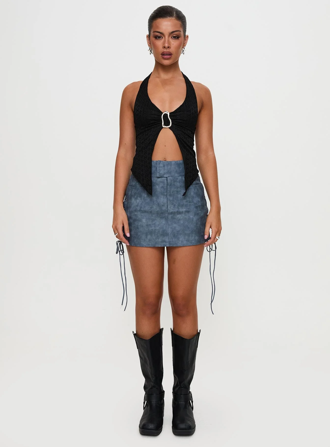 Ceejay Faux Leather Mini Skirt Slate - Image 10