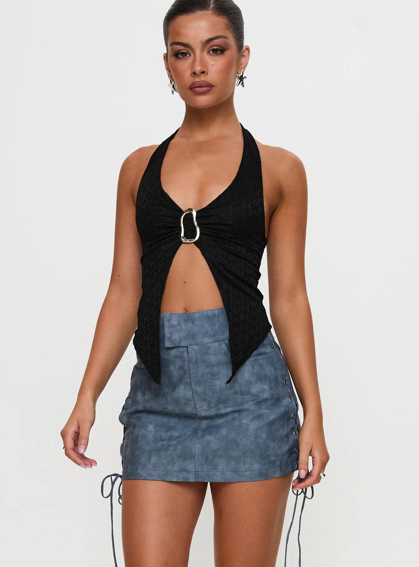 Ceejay Faux Leather Mini Skirt Slate - Image 5