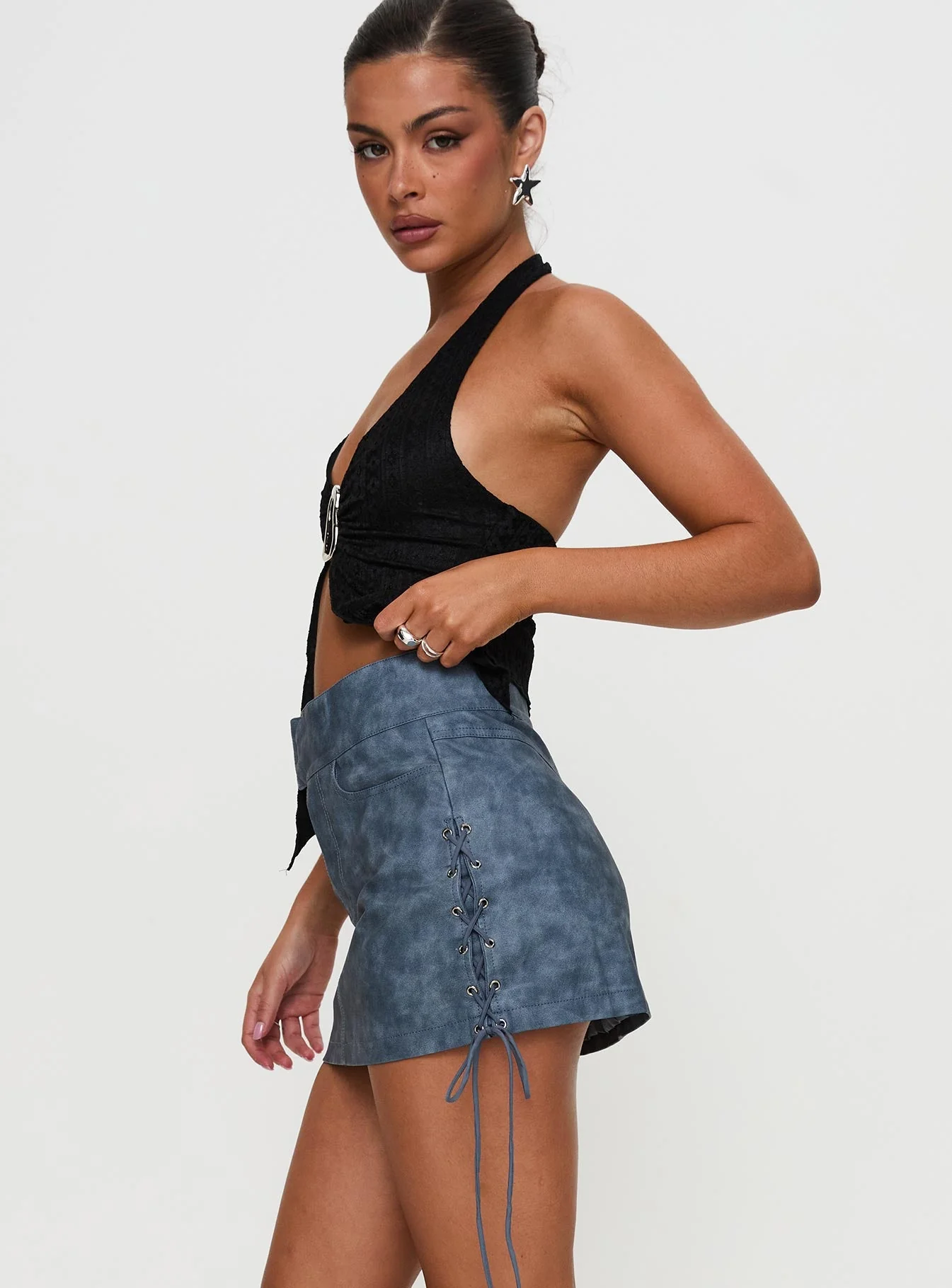 Ceejay Faux Leather Mini Skirt Slate - Image 7