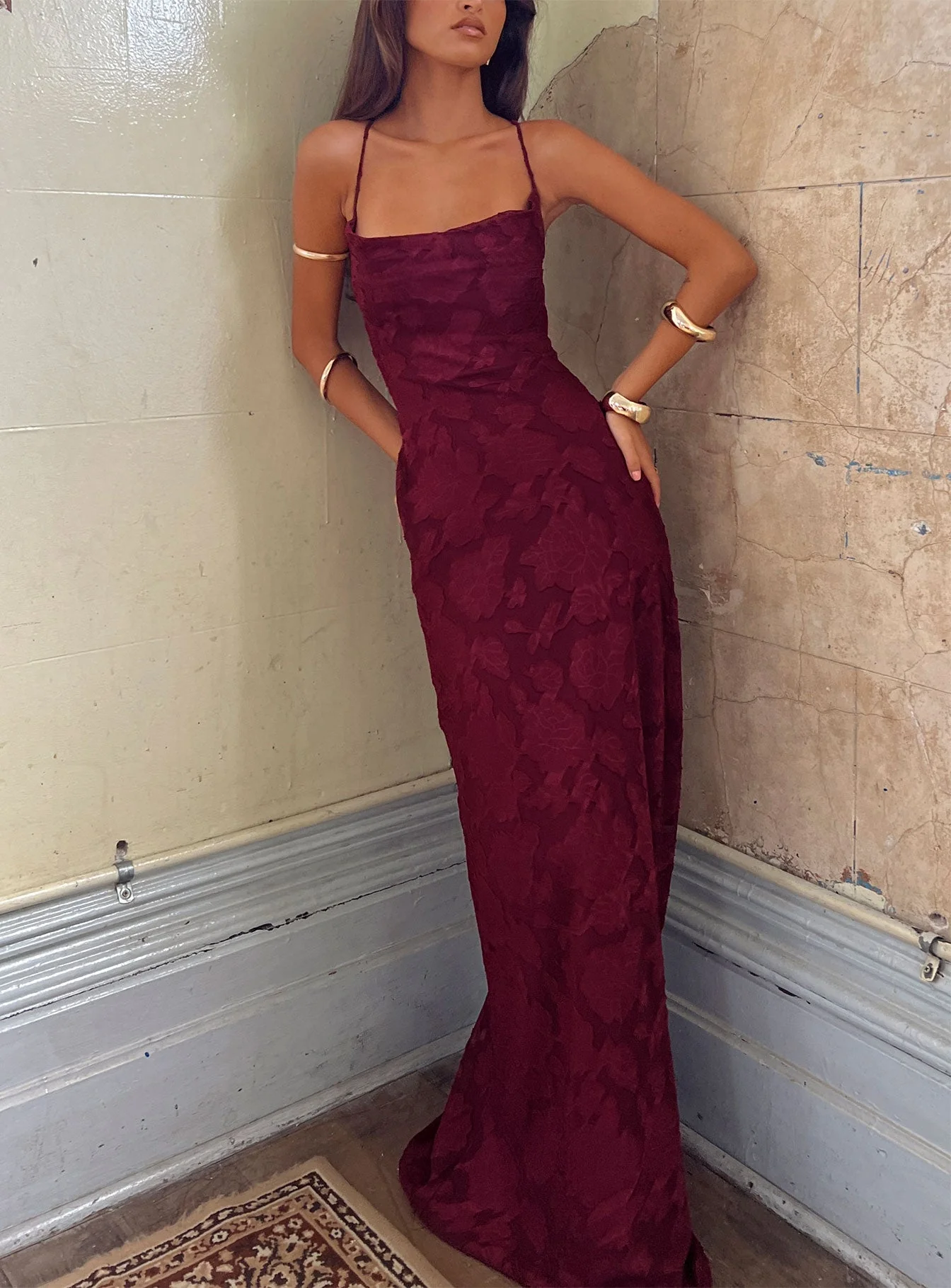 Celena Maxi Dress Burgundy Burnout - Image 9
