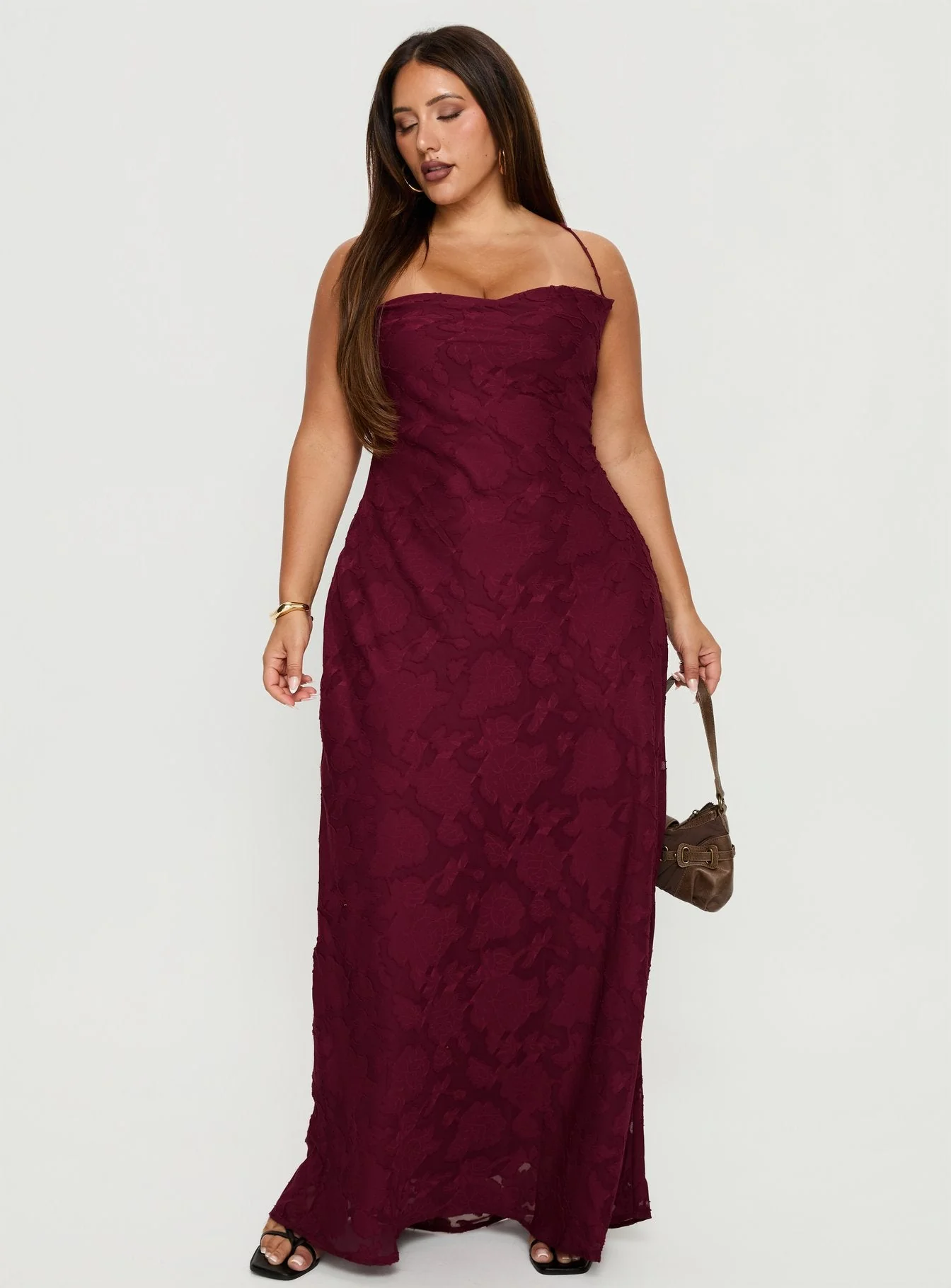 Celena Maxi Dress Burgundy Burnout Curve - Image 2