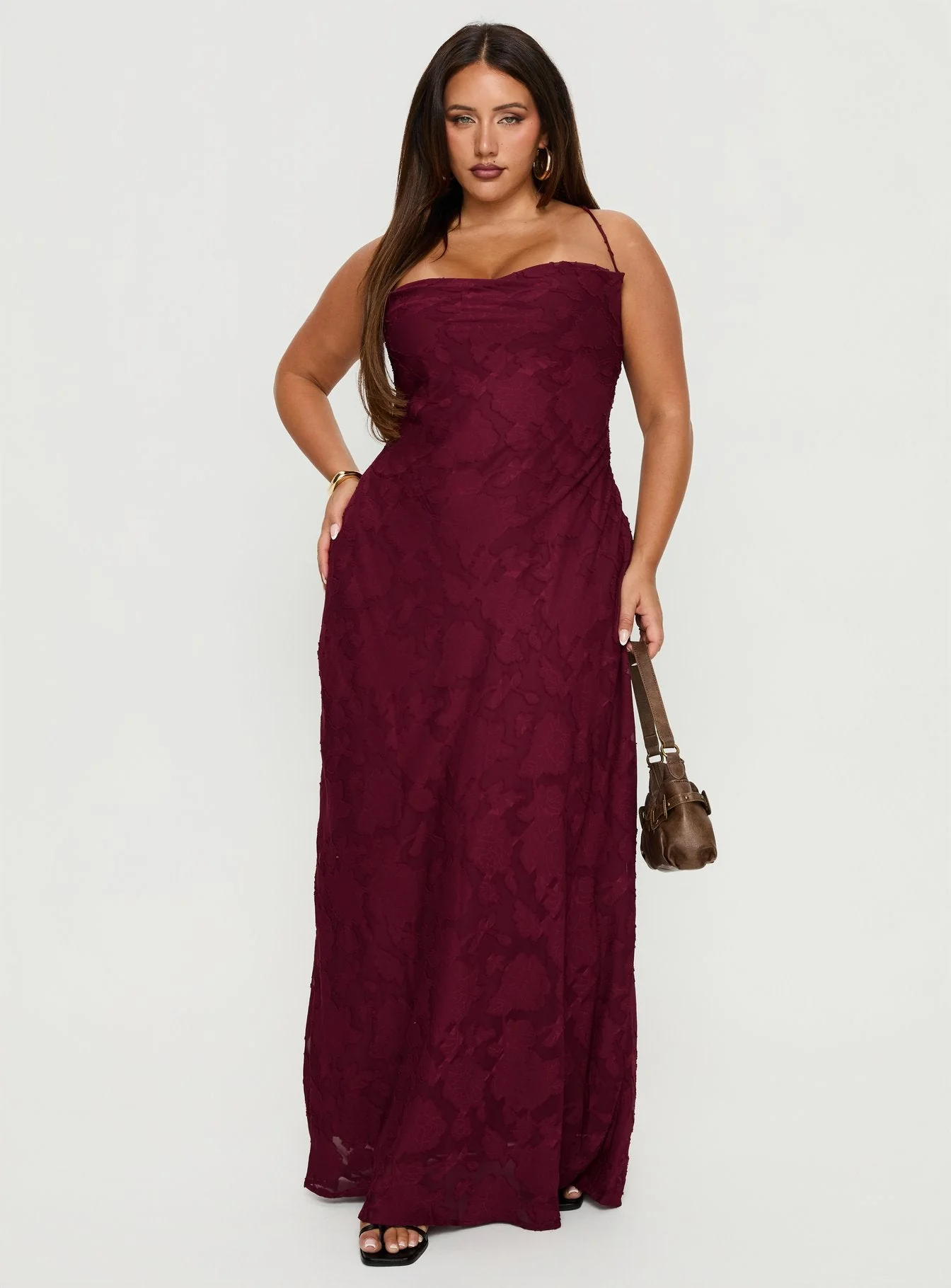 Celena Maxi Dress Burgundy Burnout Curve - Image 3