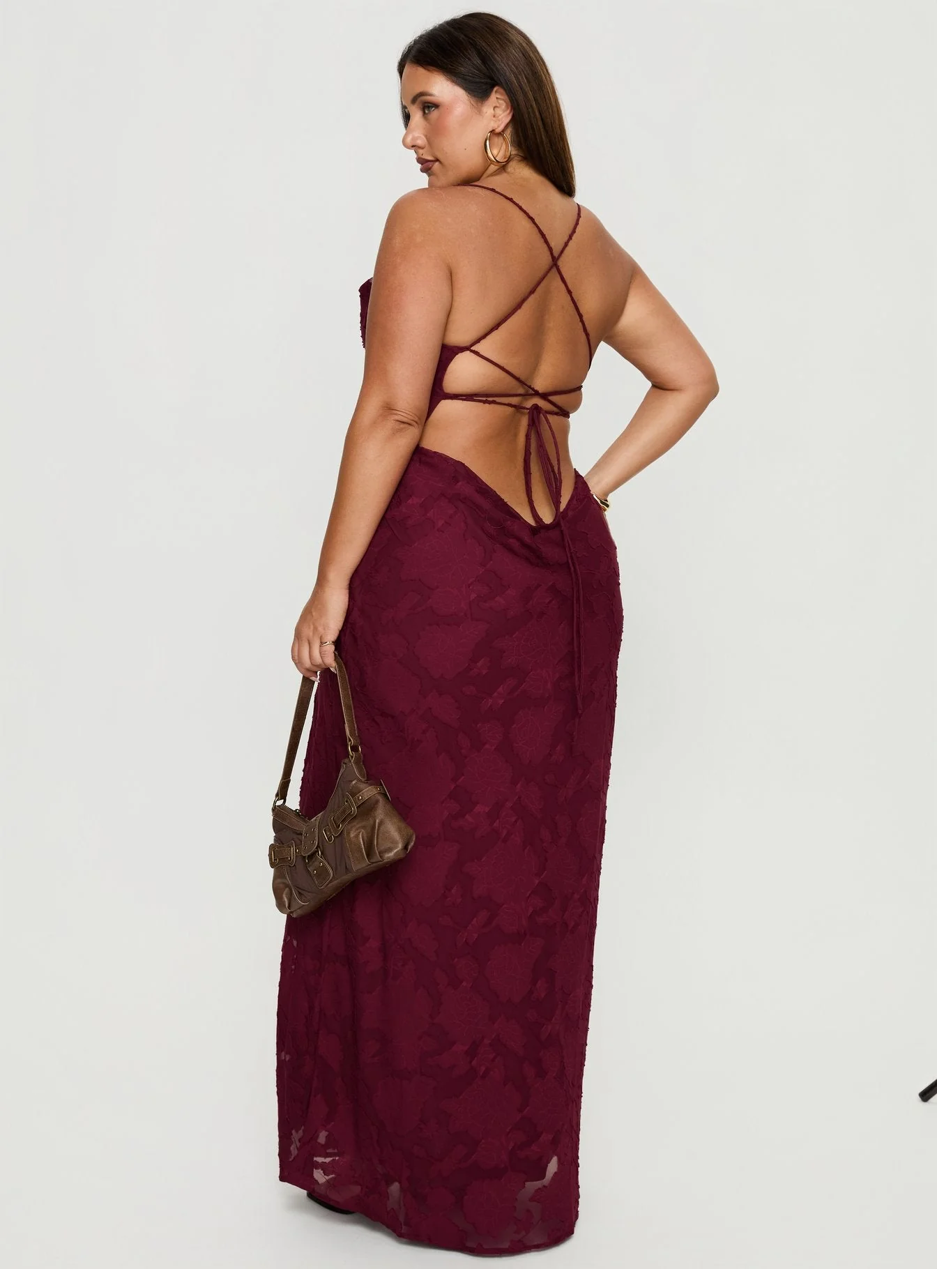 Celena Maxi Dress Burgundy Burnout Curve - Image 5