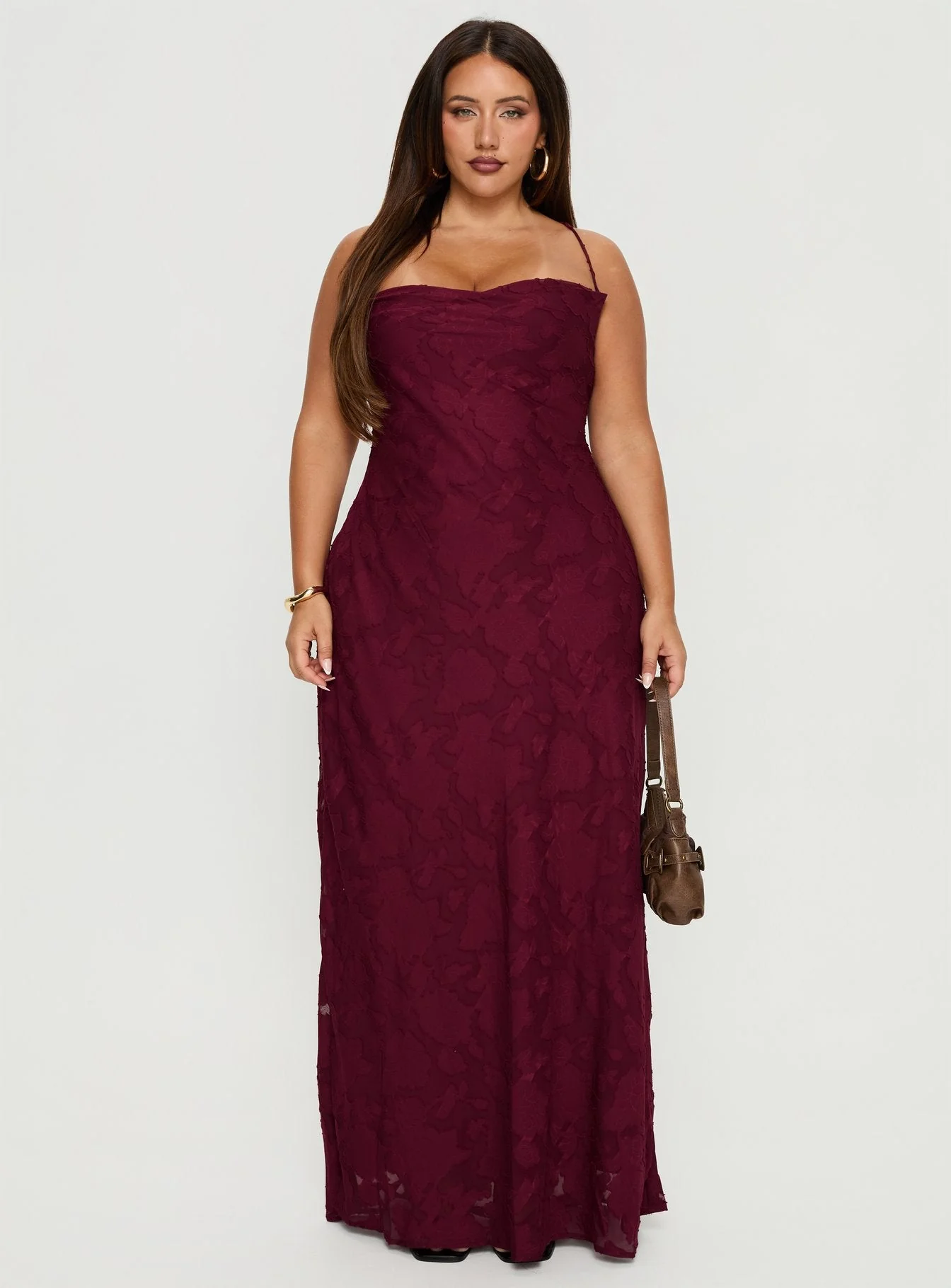 Celena Maxi Dress Burgundy Burnout Curve - Image 7
