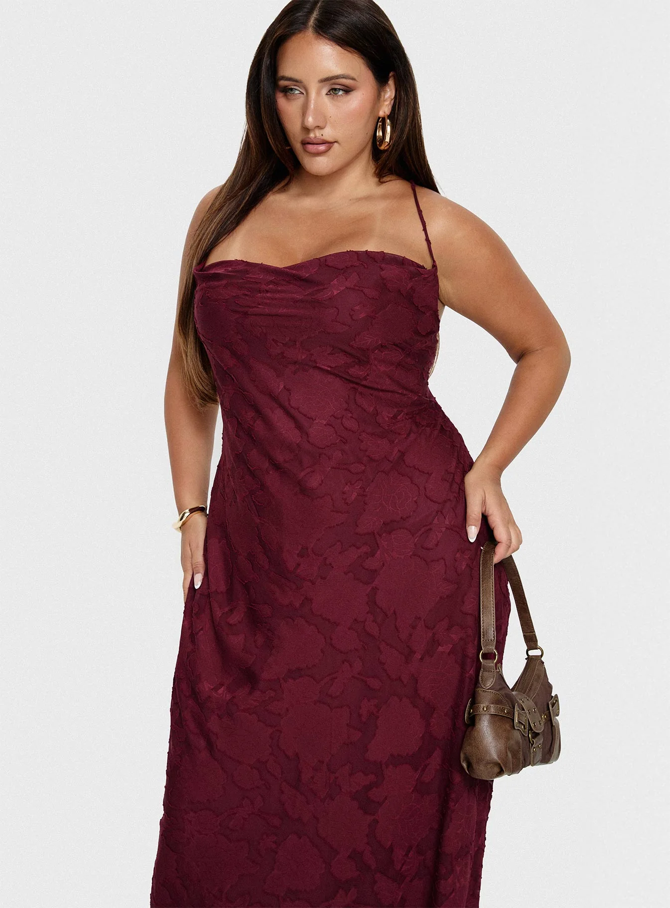 Celena Maxi Dress Burgundy Burnout Curve - Image 8