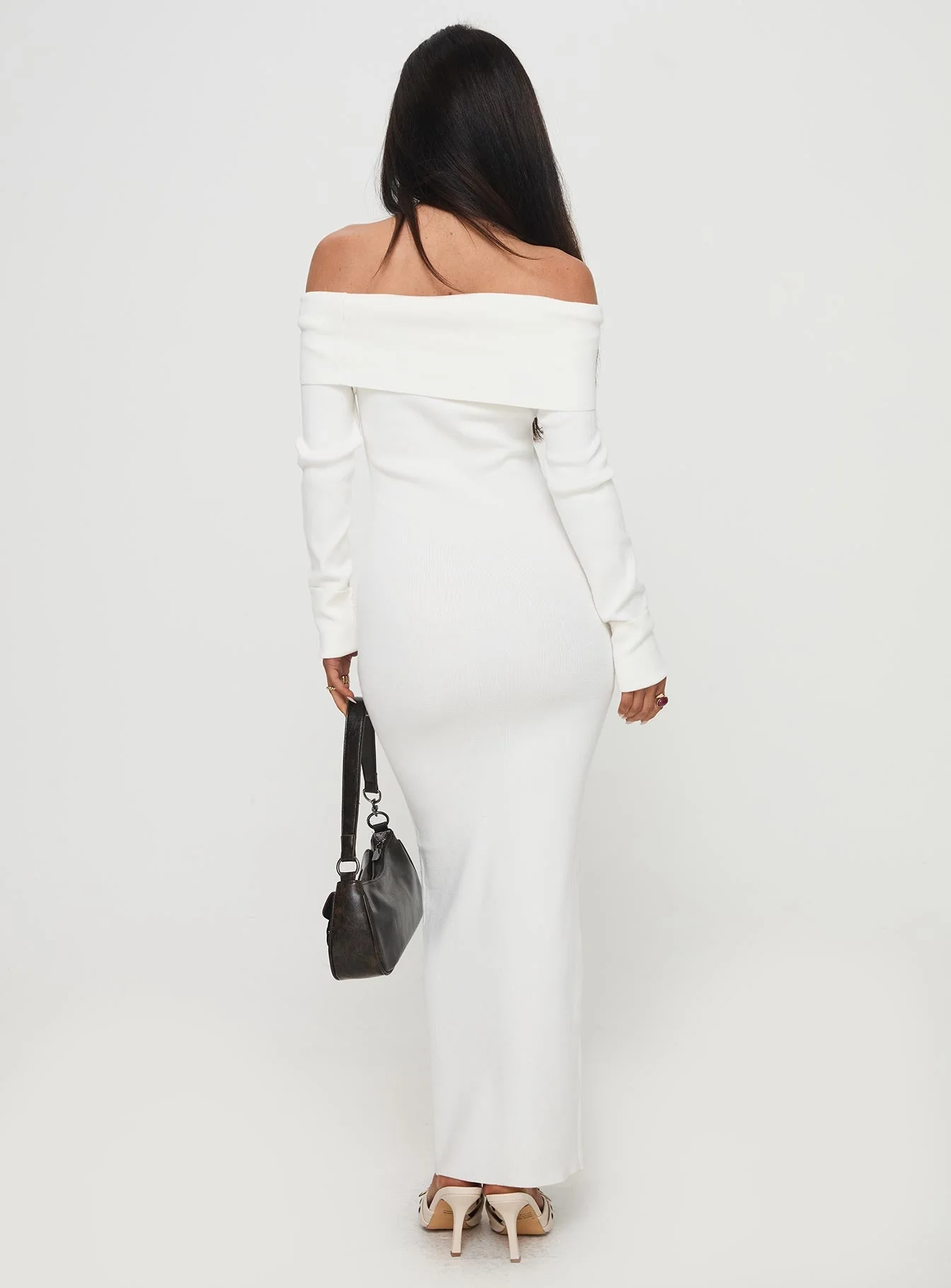 Celestara Long Sleeve Off Shoulder Maxi Dress White - Image 5