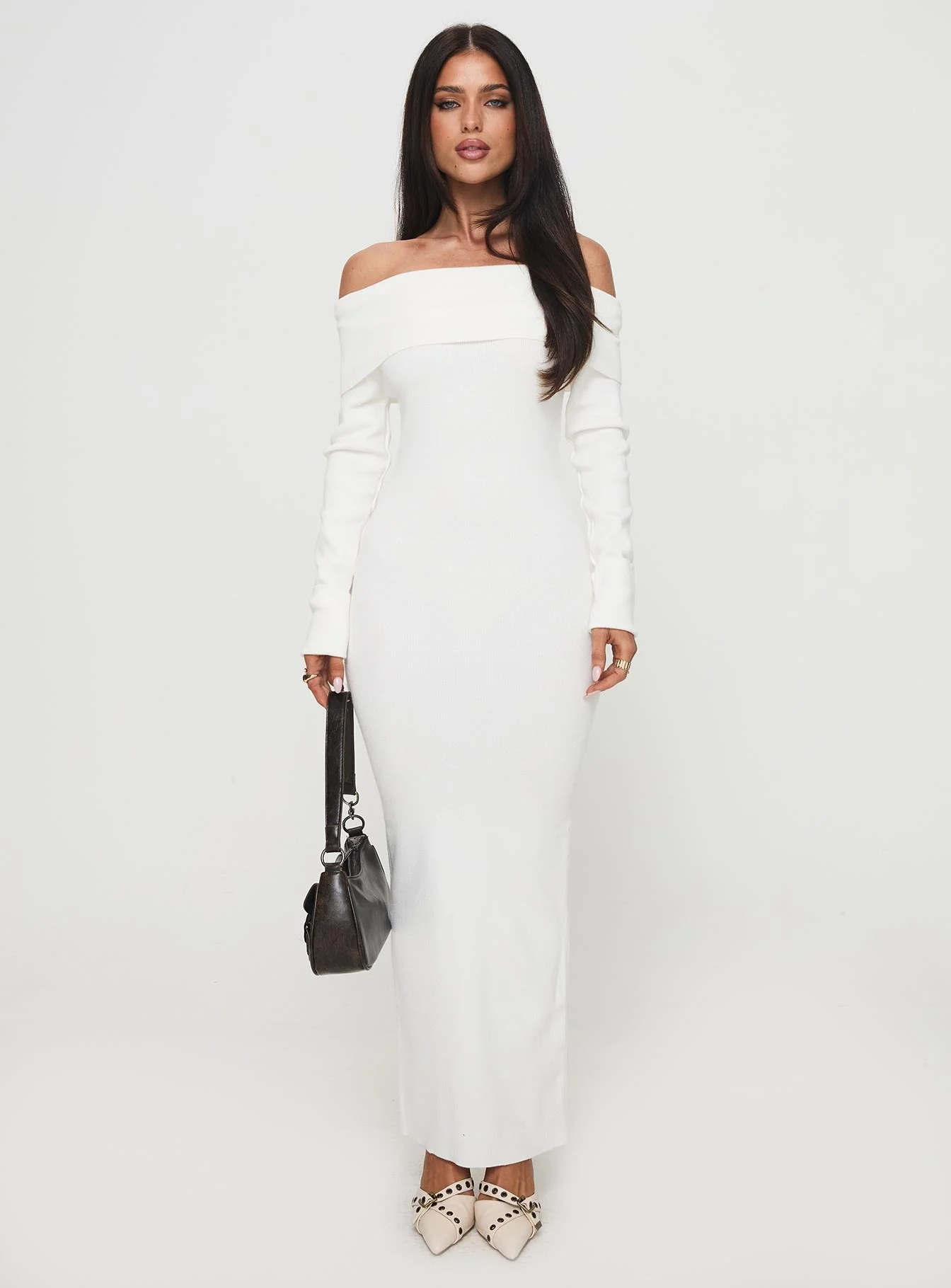Celestara Long Sleeve Off Shoulder Maxi Dress White - Image 7