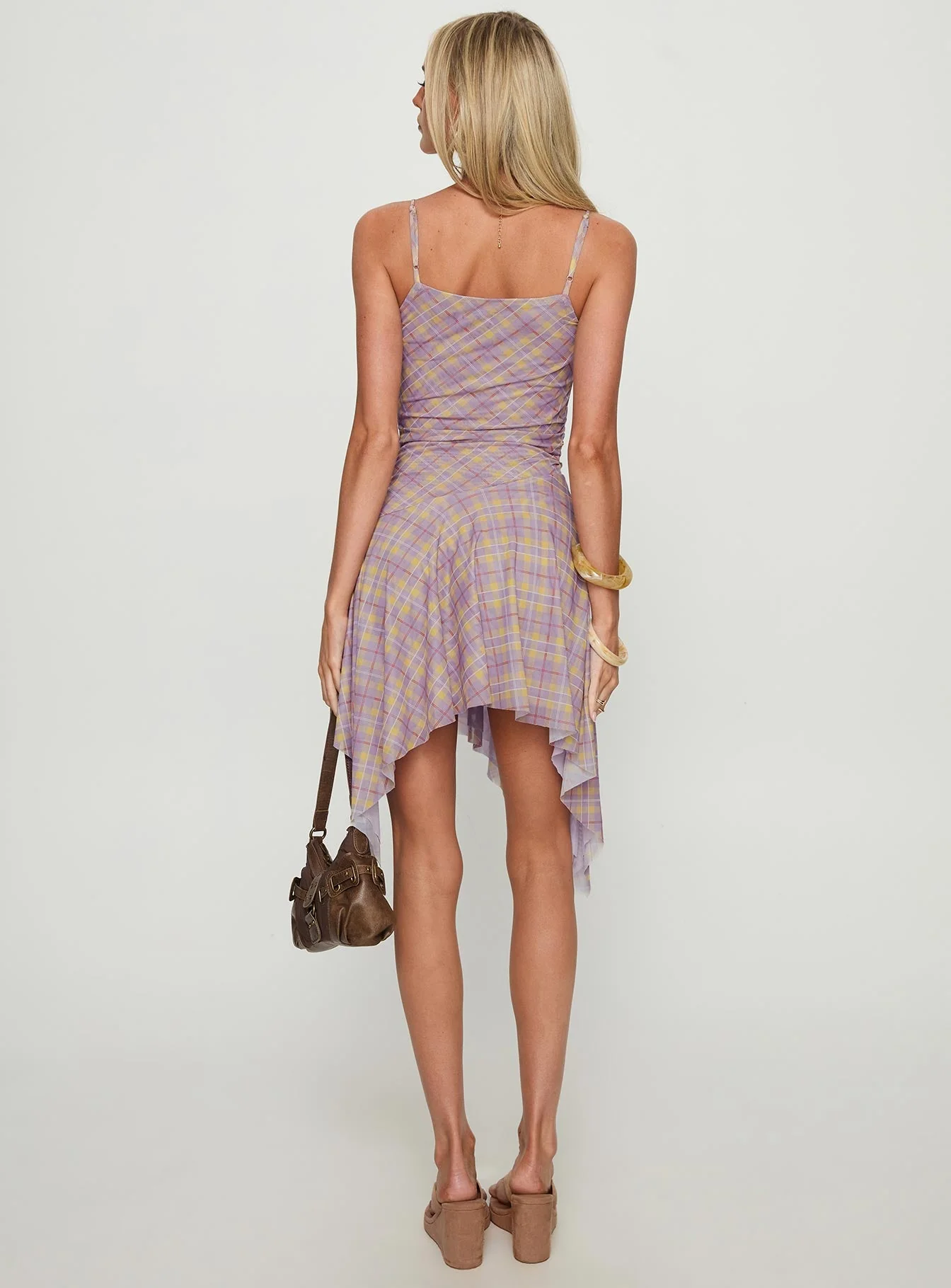 Celinda Asymmetrical Midi Dress Pink Multi Check - Image 5
