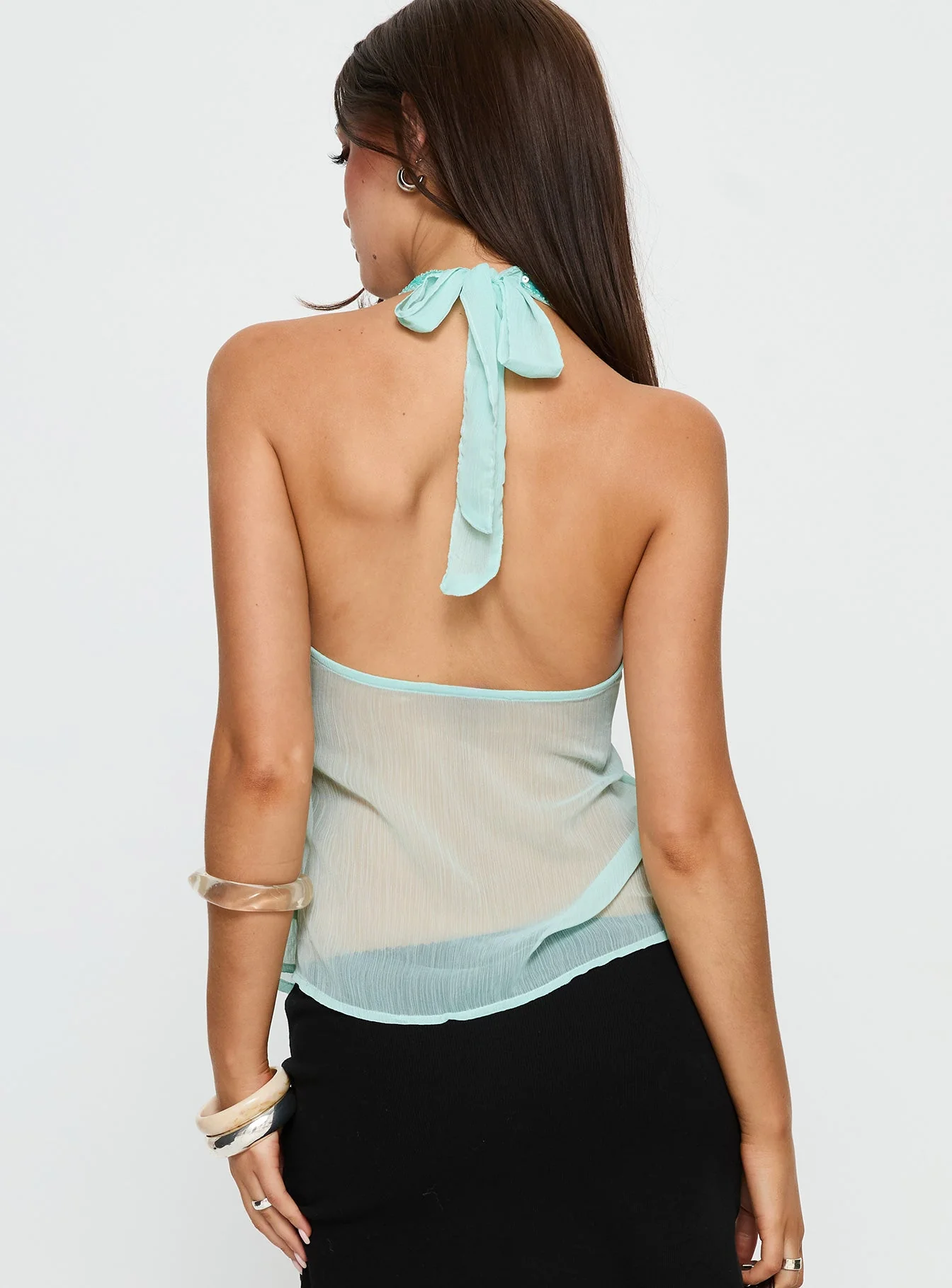 Celsea Beaded Sheer Cami Top Aqua - Image 5