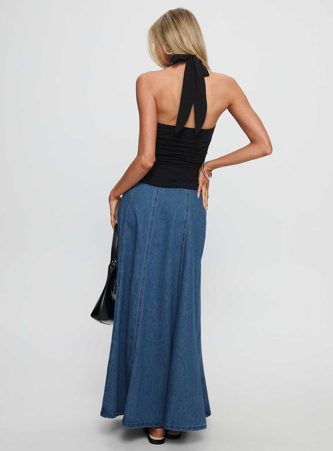 Charleigh Soft Pleat Denim Maxi Skirt Mid Blue Wash - Image 5