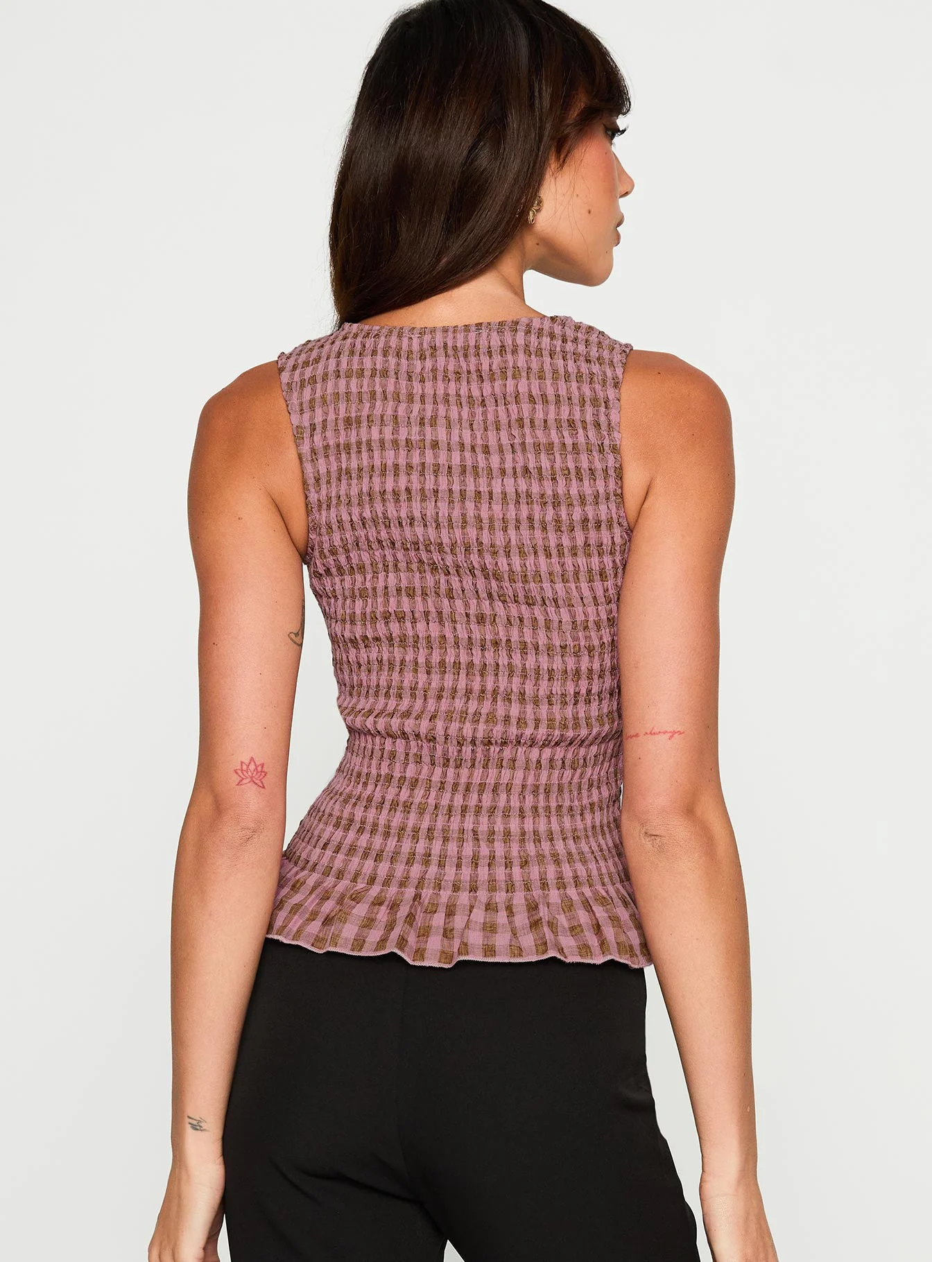 Chauntelle Ruched Top Pink Check - Image 5