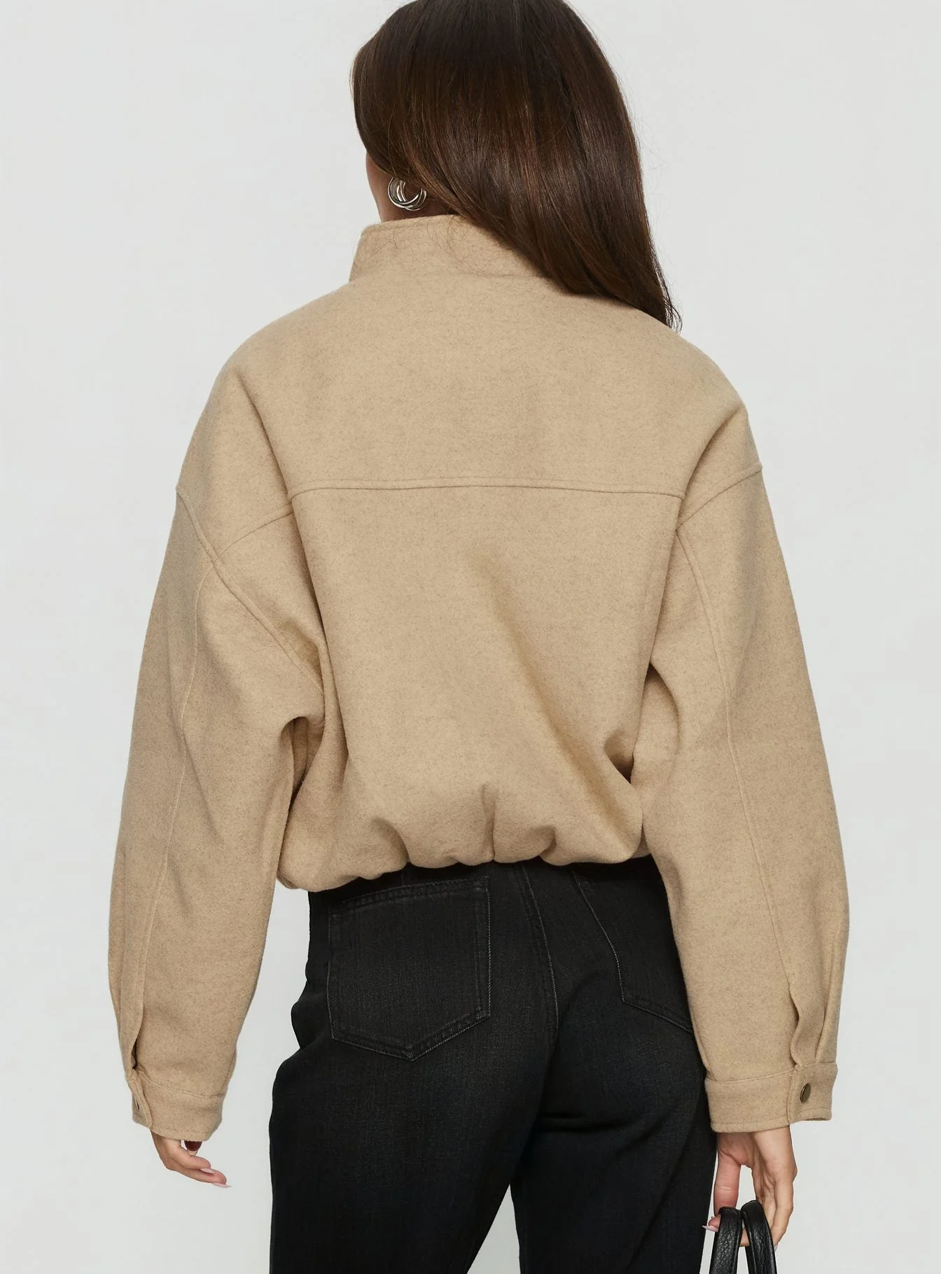 Chayden Cropped Faux Wool Bomber Jacket Beige - Image 3
