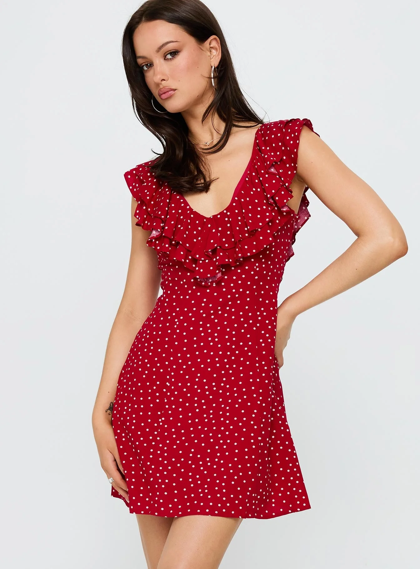 Cherry Schnapps Flutter Mini Dress Red Polka - Image 2