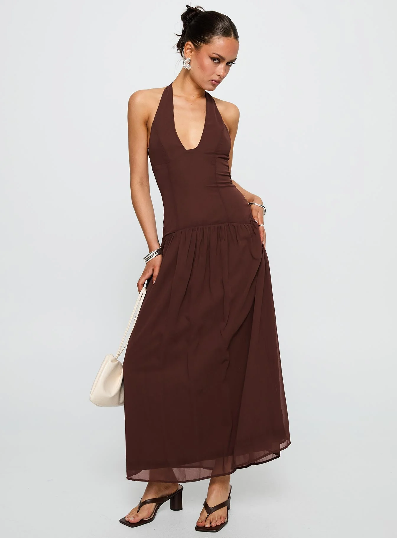Chestnut Drop Waist Maxi Dress Brown - Image 2