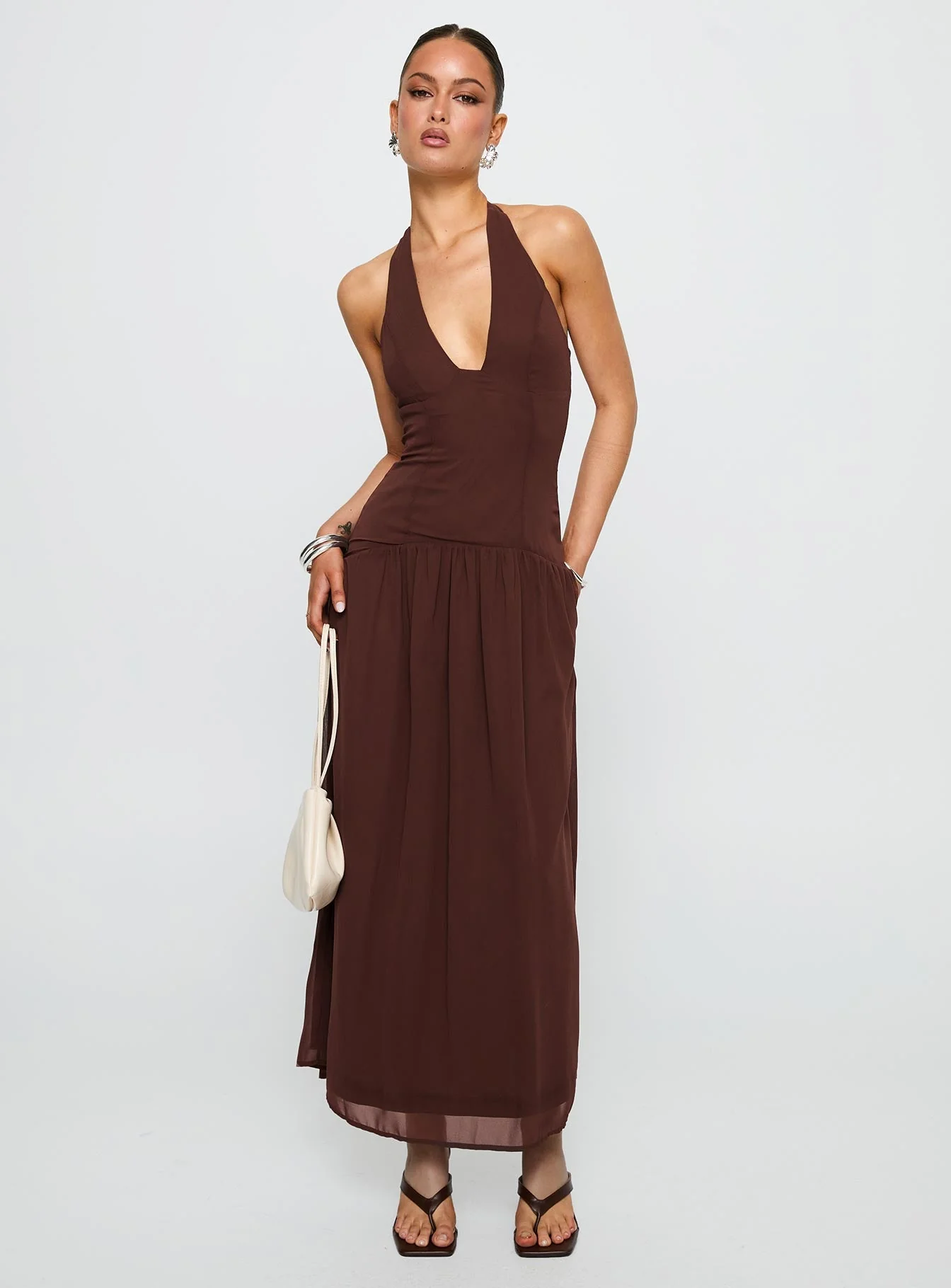 Chestnut Drop Waist Maxi Dress Brown - Image 3