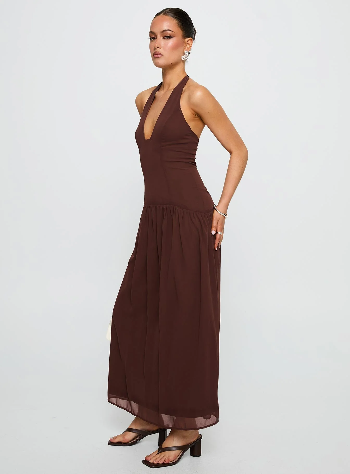 Chestnut Drop Waist Maxi Dress Brown - Image 4