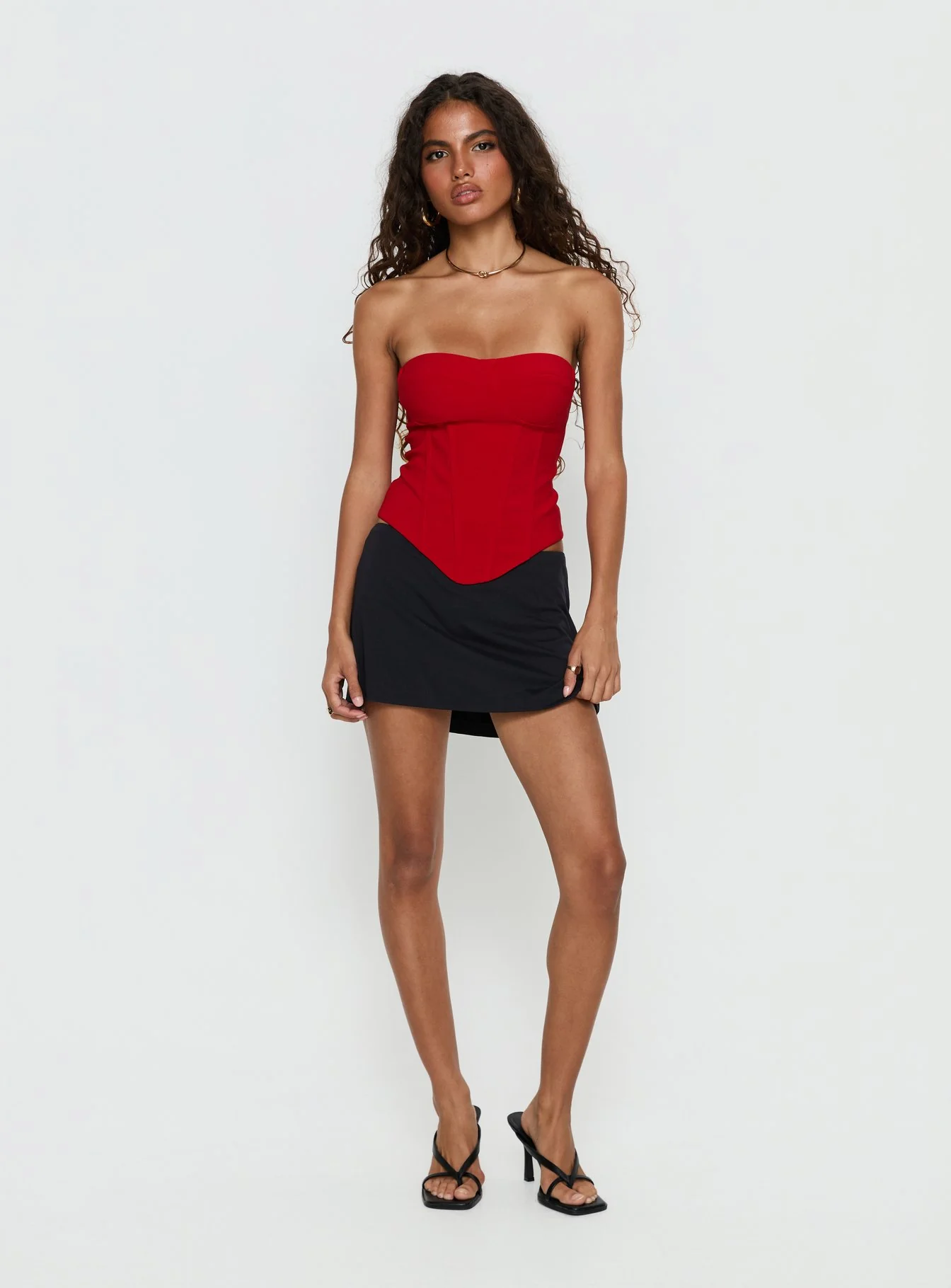 Chevon Strapless Corset Top Red - Image 3