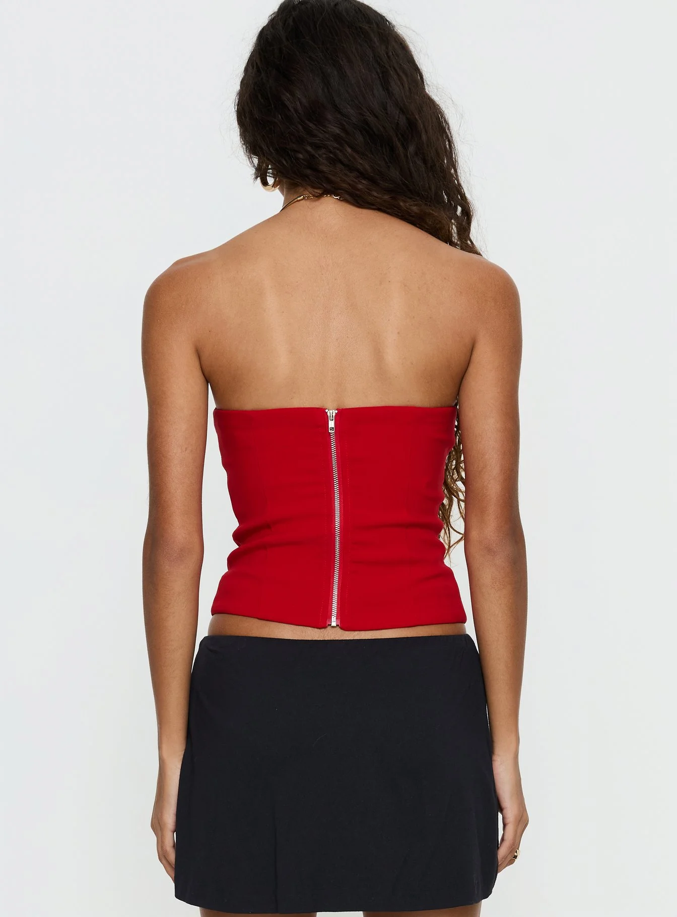 Chevon Strapless Corset Top Red - Image 5